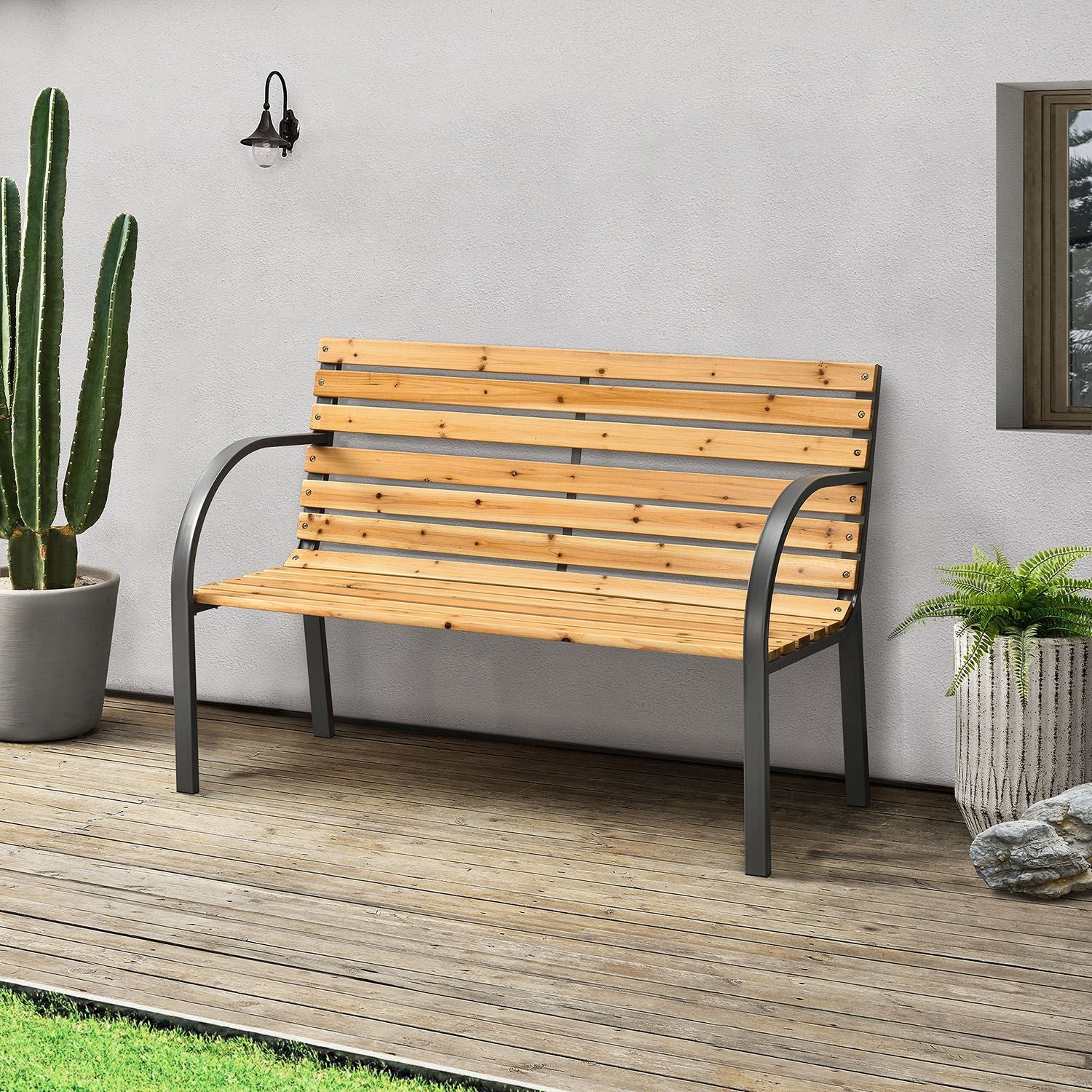 juskys-gartenbank-modena-120-cm-holz-stahl-2-sitzer image 2