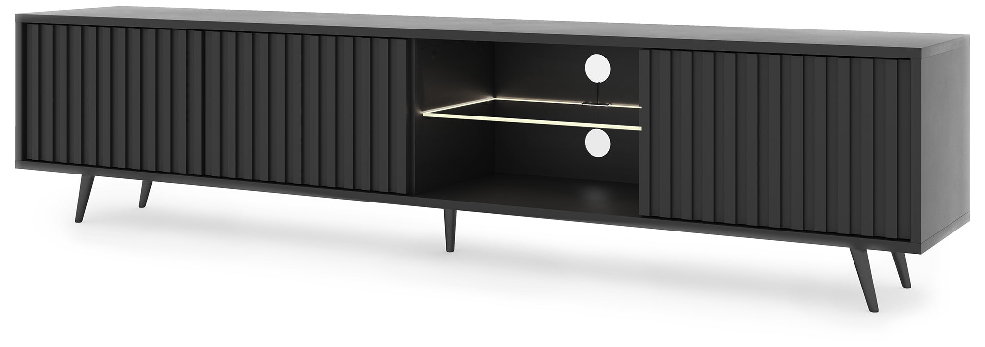 selsey-bello-tv-schrank-175-cm-schwarz-mit-lamellenfront-led-und-schwarzen-beine image 1