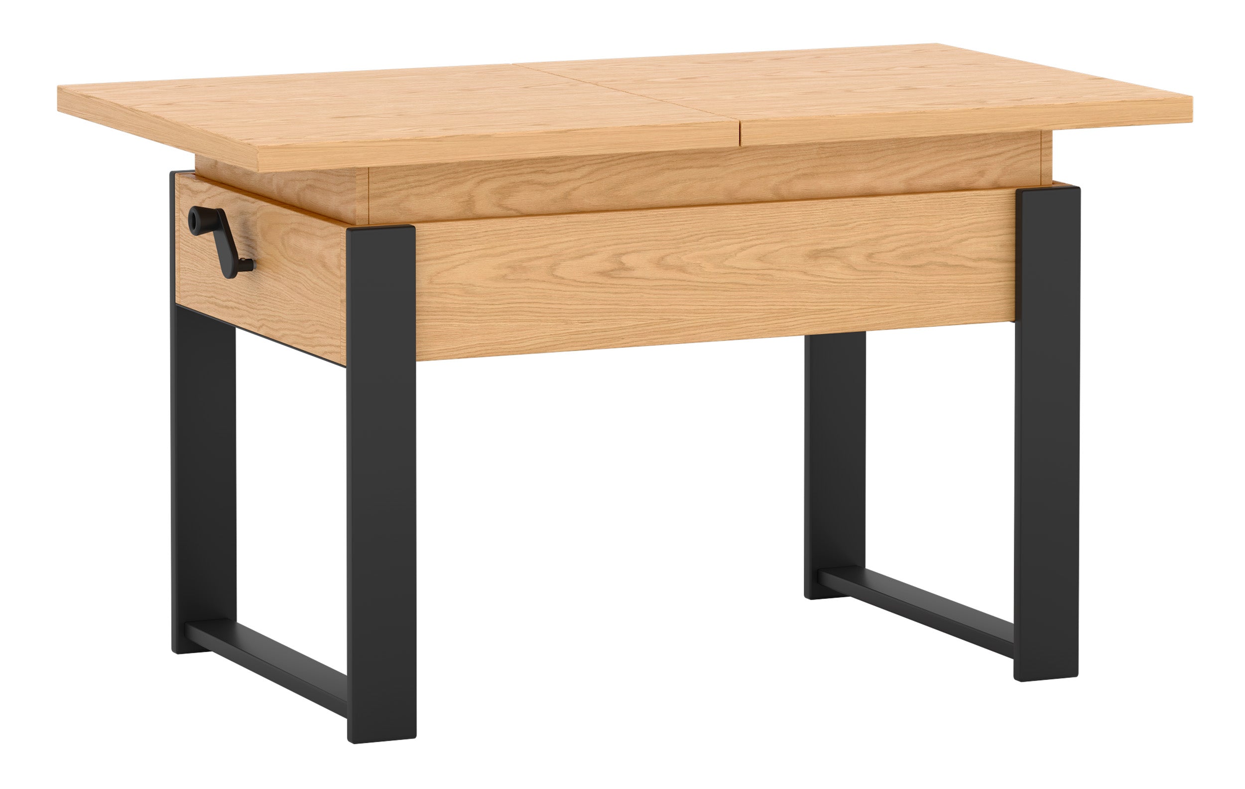 selsey-hugo-ausziehbarer-couchtisch-120-157-x67-cm-eiche-bookmatch-schwarze-bein image 2