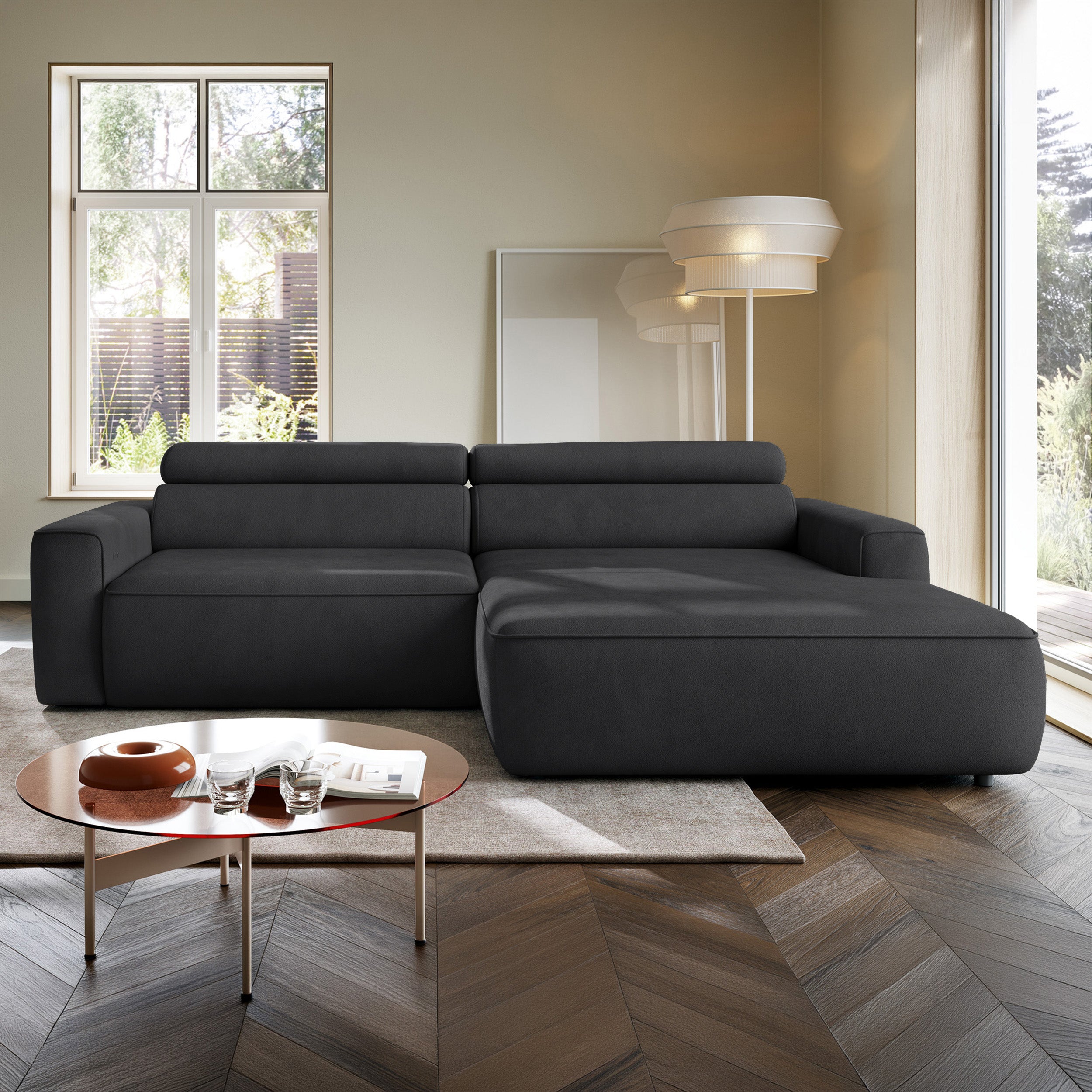 selsey-ecksofa-fando-l-f-rmig-rechts-mit-elektrischem-auszug-dunkelgrauer-samt image 2