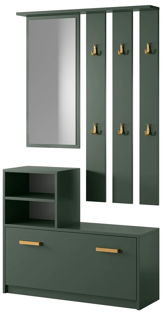 selsey-yesfir-garderobenset-flaschengr-n-mit-spiegel-schuhschrank image 1