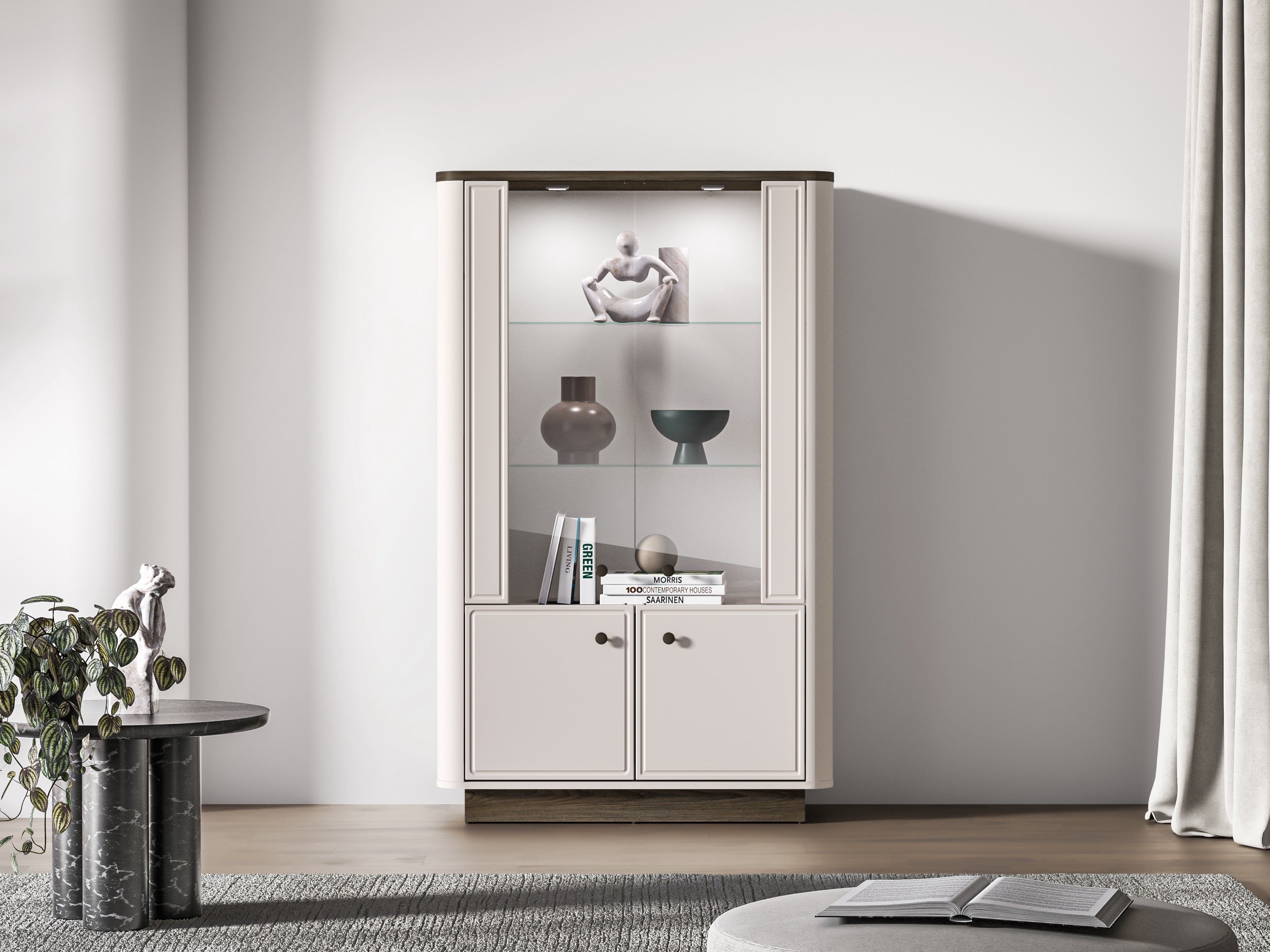 selsey-vilavio-niedriger-vitrinenschrank-mit-4-t-ren-und-beleuchtung-92-cm-kasch image 2