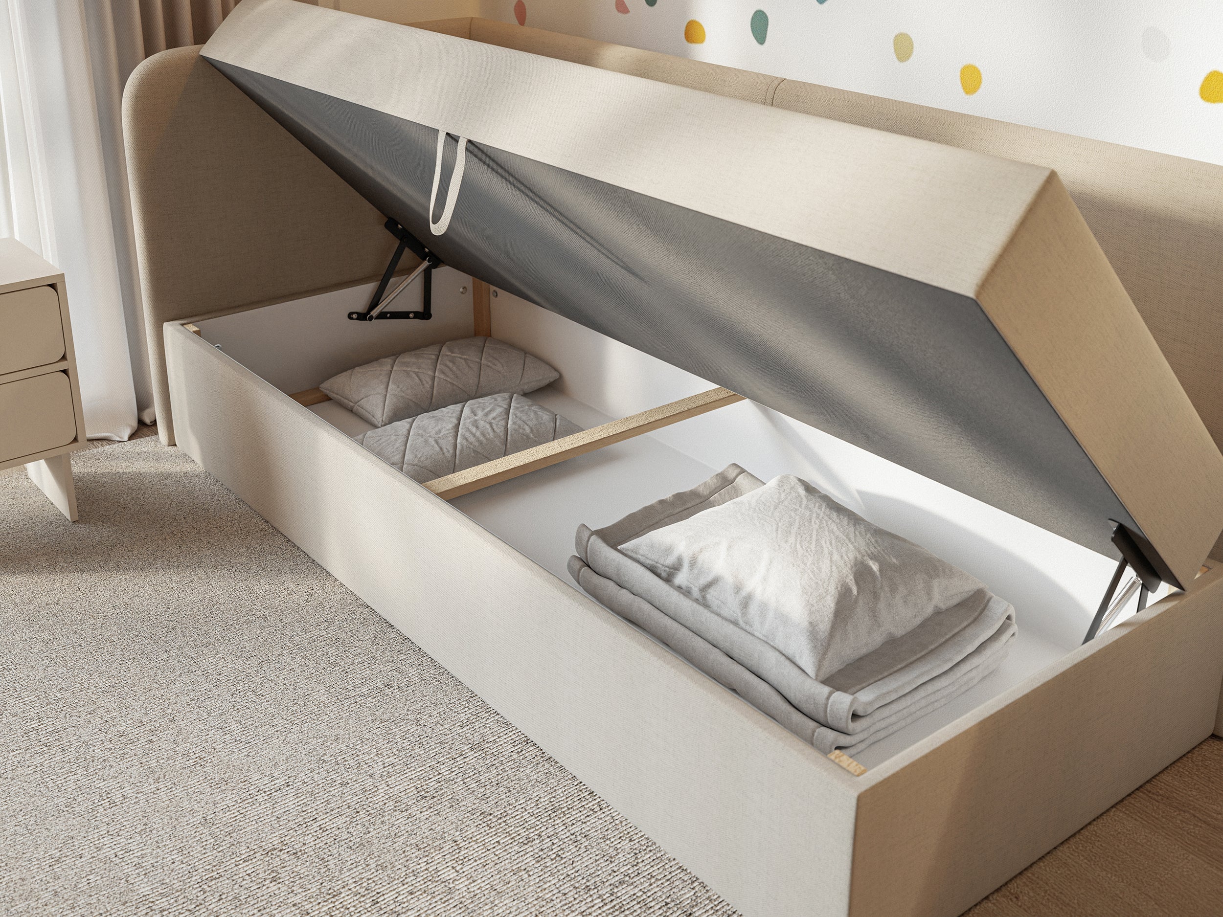 selsey-calmmo-jugendbett-90x200-cm-links-mit-stauraum-hellbeige-chenille-wassera image 5