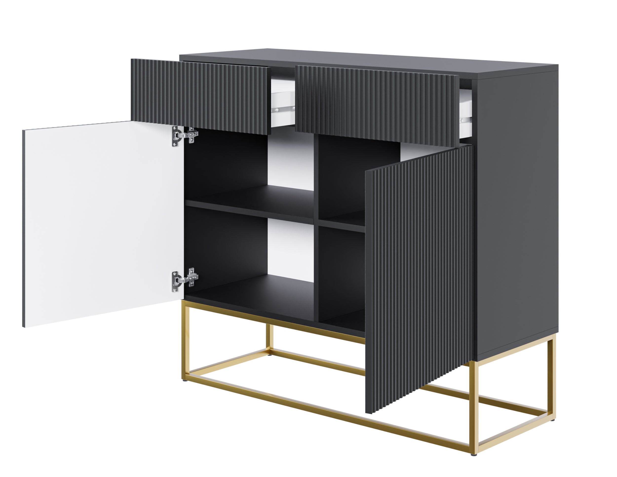 selsey-veldio-kommode-100-cm-schwarz-2-schubladen-gefr-ste-front-goldene-beine image 1
