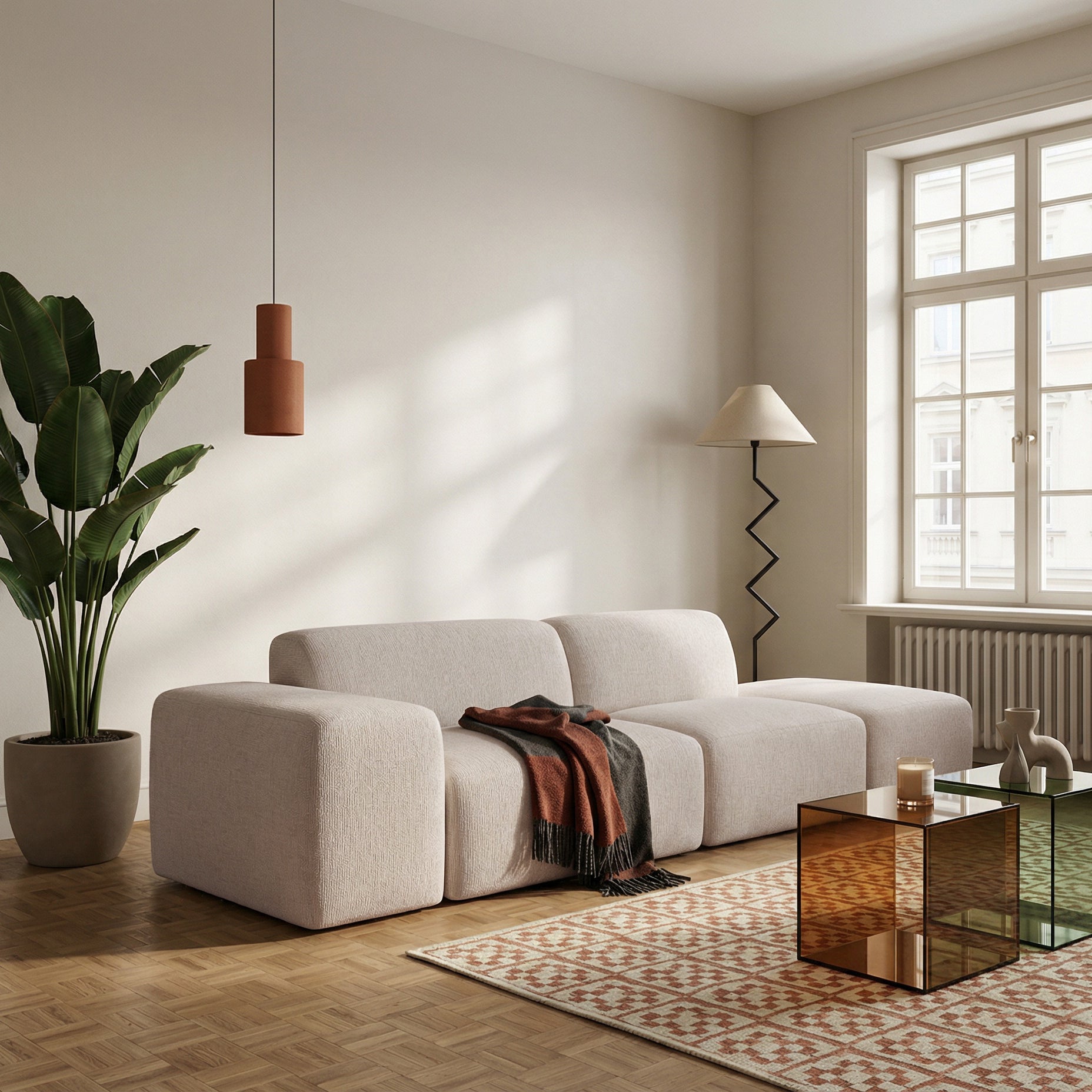 selsey-pyllomi-modulares-sofa-mit-hocker-warmbeige-flechtoptik image 2