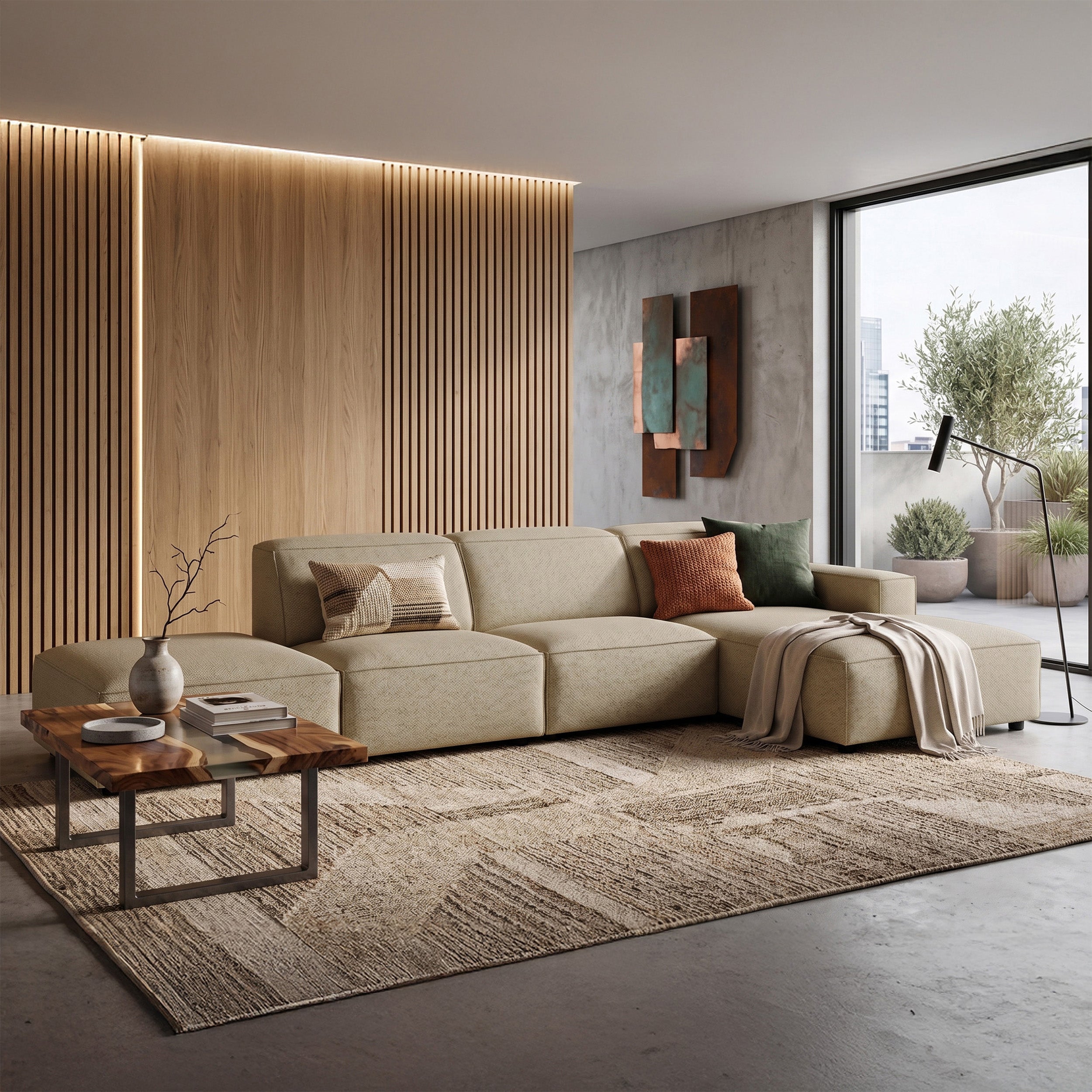 selsey-sellmo-modulares-ecksofa-l-form-rechts-mit-pouf-dunkelbeige-chenille image 2