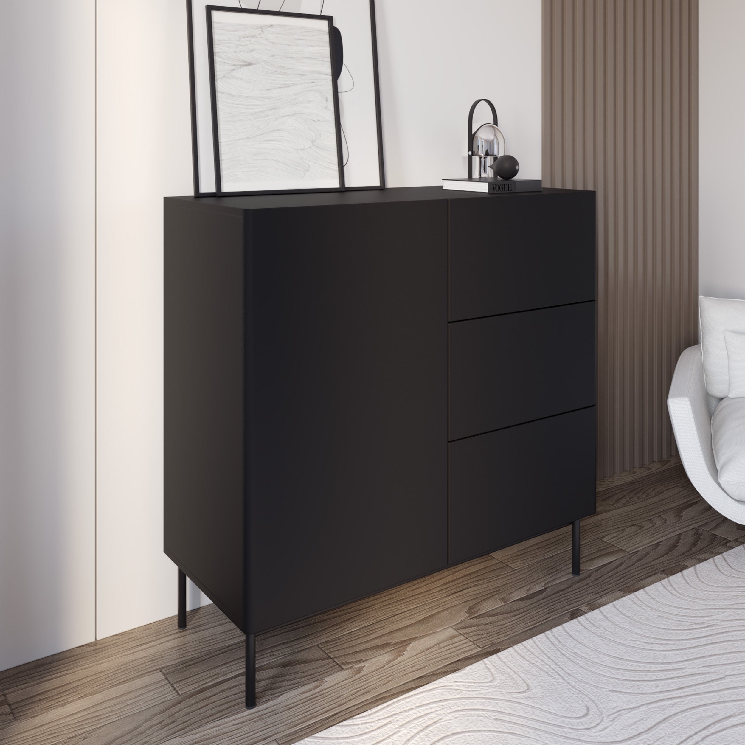 selsey-olio-kommode-100-cm-einfl-gelig-mit-3-schubladen-schwarz image 2
