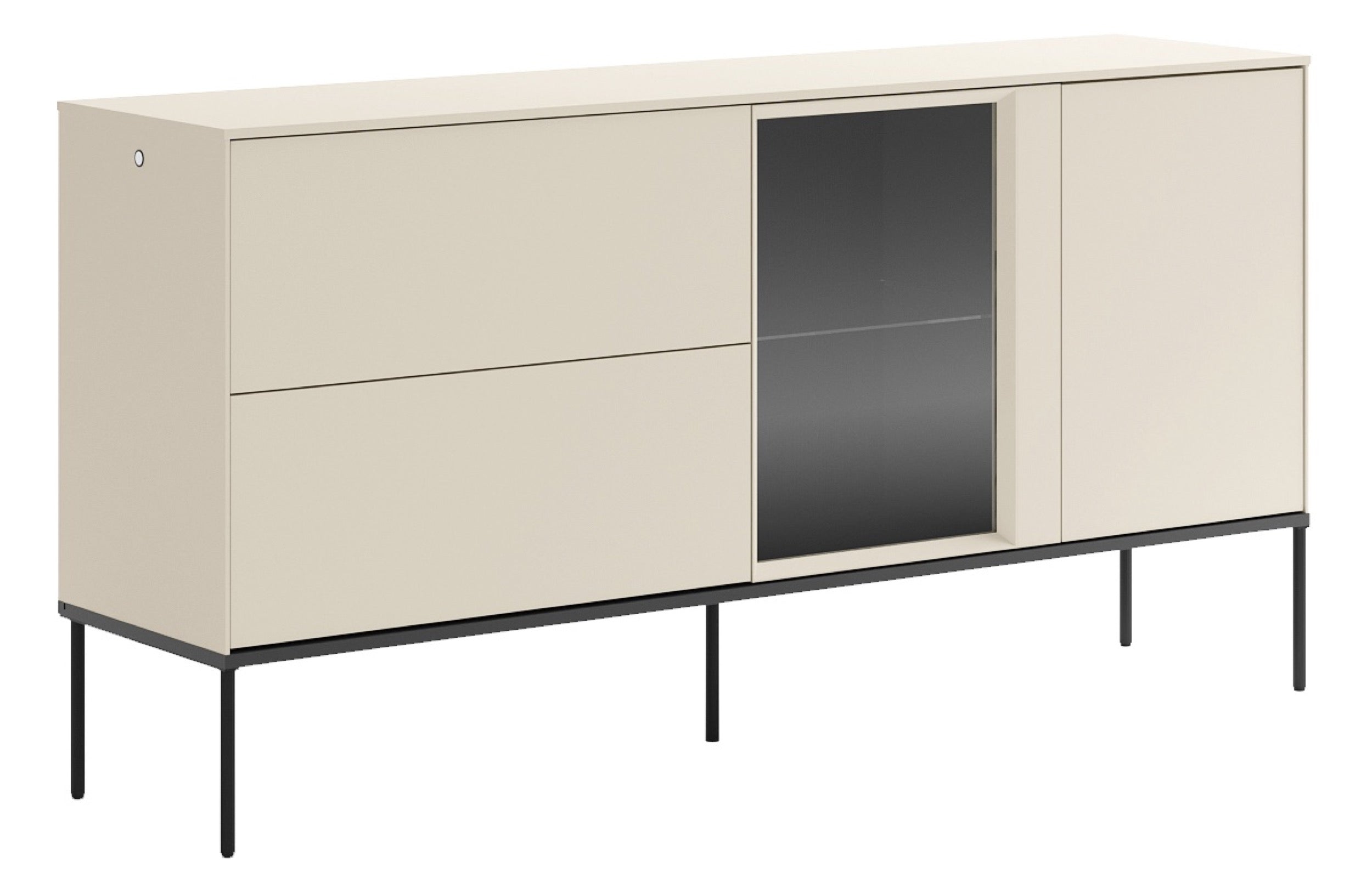 selsey-sideboard-bellezo-166-cm-einfl-gelig-mit-led-vitrine-und-2-schubladen-cre image 2
