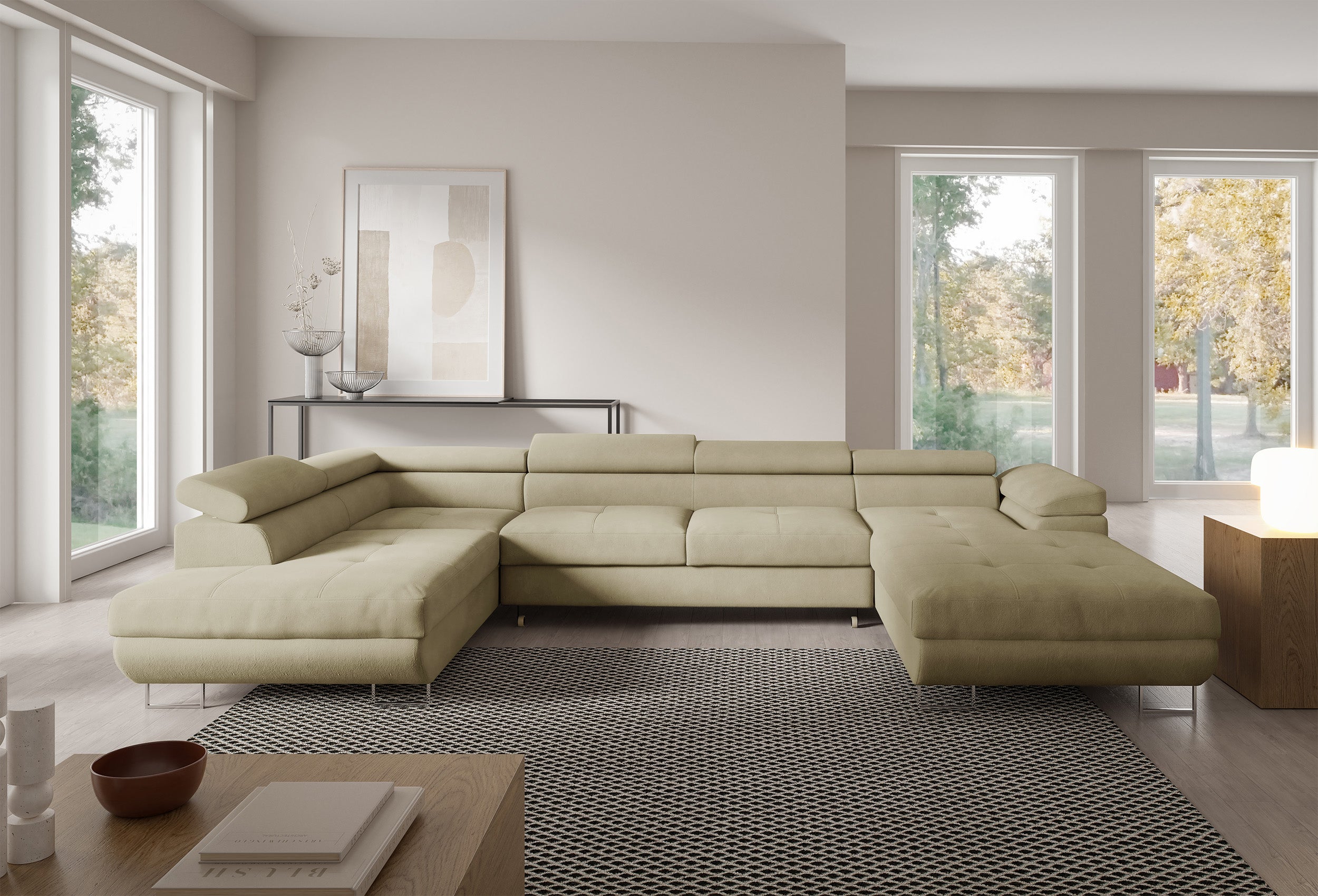 selsey-nollia-ecksofa-u-form-links-beige-boucl-mit-schlaffunktion-und-stauraum image 2