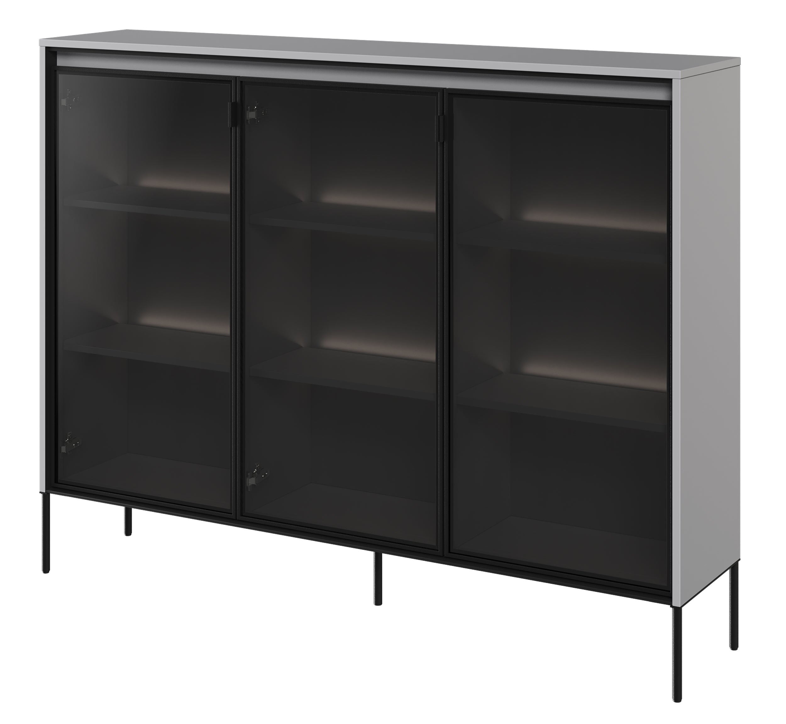 selsey-trend-dreht-renschrank-vitrine-150-cm-mit-led-grau image 1