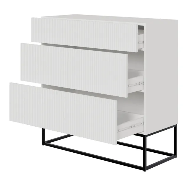 selsey-veldio-kommode-90-cm-mit-3-schubladen-und-gefr-ster-front-wei-mit-schwarz image 1