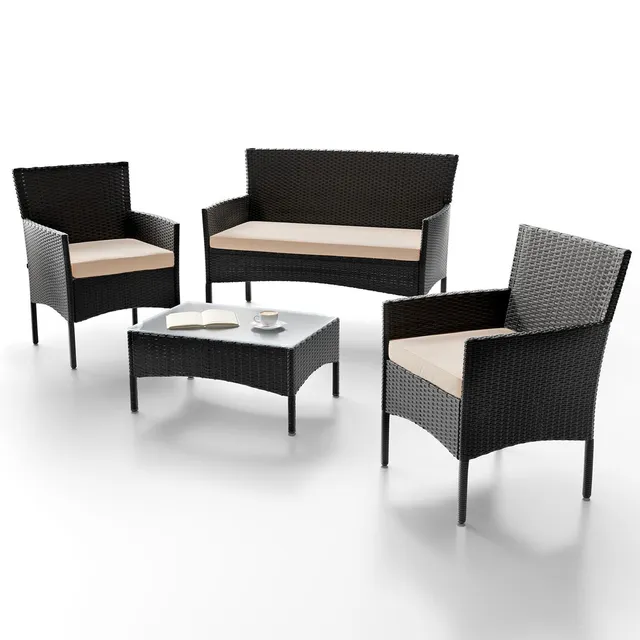 juskys-fort-myers-polyrattan-sitzgruppe-schwarz-creme-4-teilige-lounge-f-r-4-per image 1
