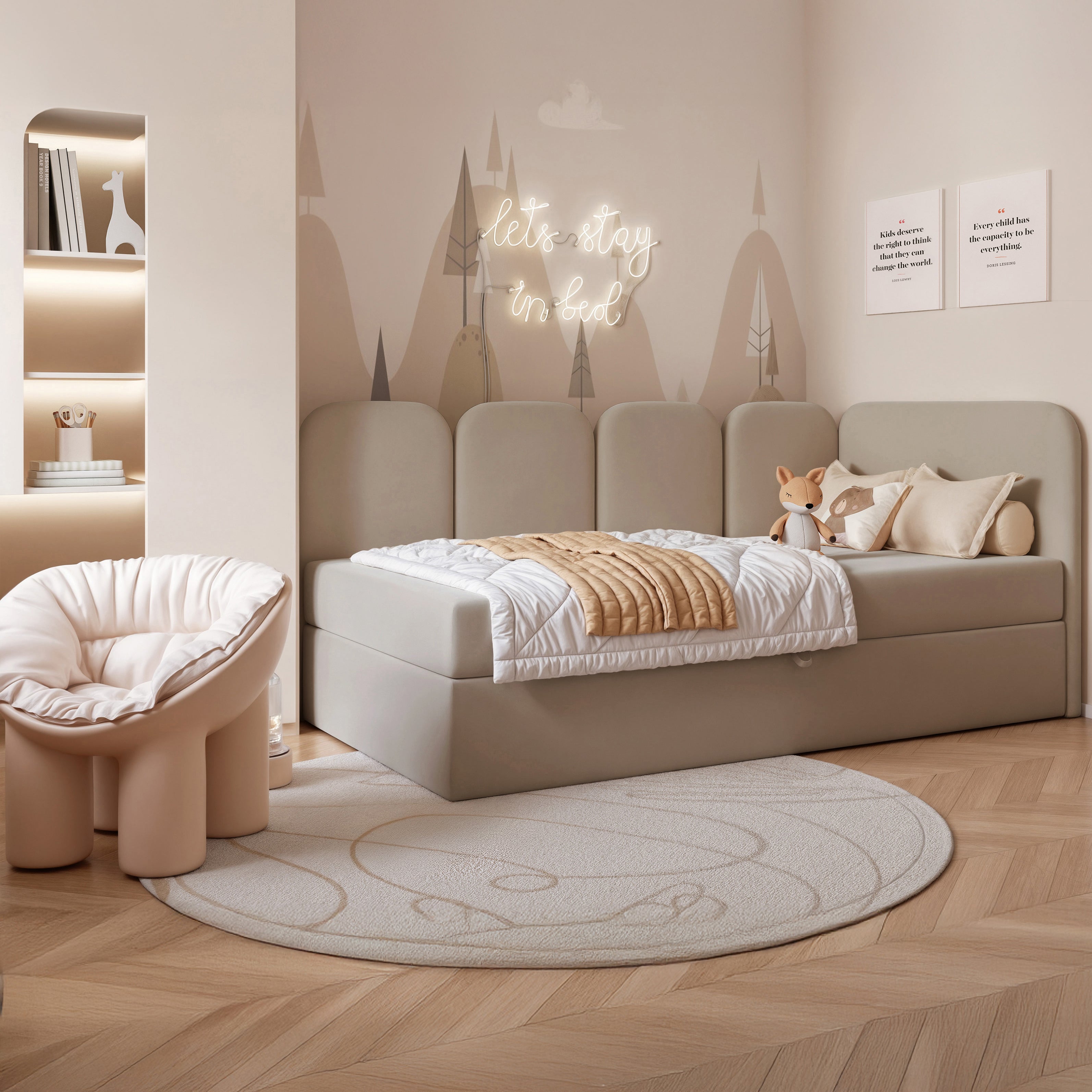 selsey-nubini-jugendbett-90x200-cm-rechts-mit-stauraum-beige-velours image 2