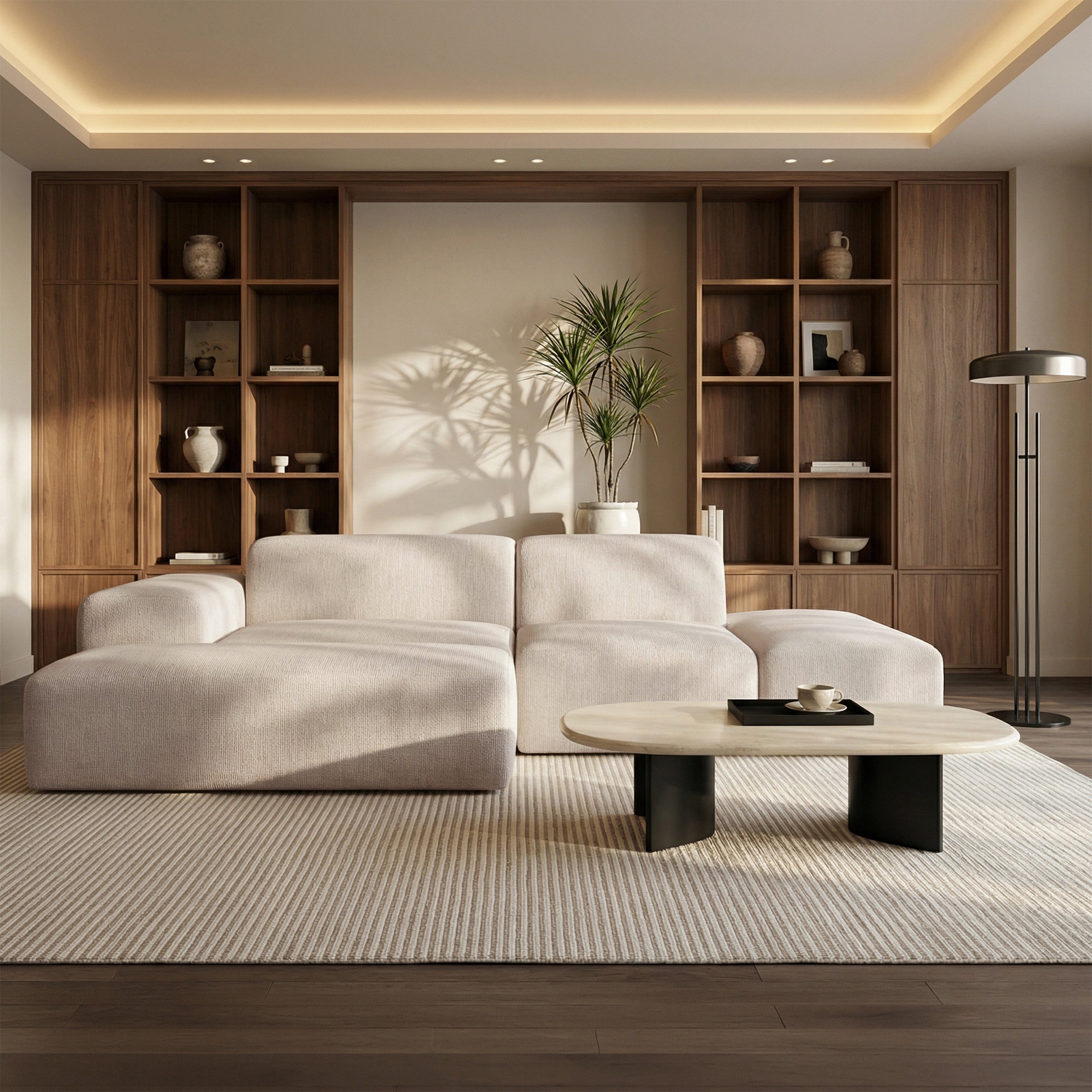 selsey-pyllomi-modulares-ecksofa-l-form-mit-hocker-warmbeige-flechtoptik image 2