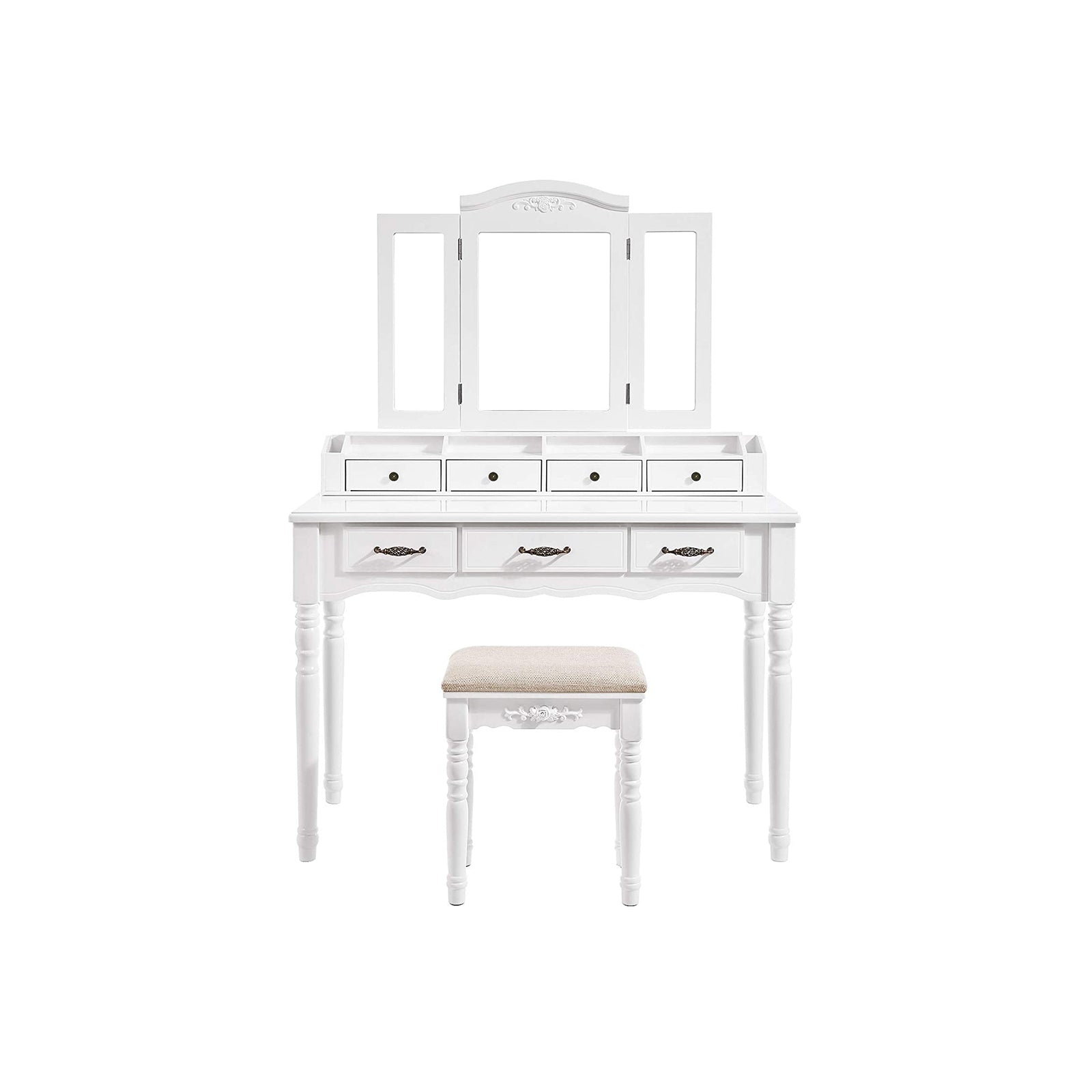 vasagle-schminktisch-mit-7-schubladen-klappspiegel-und-hocker-wei-80-x-40-x-137- image 1