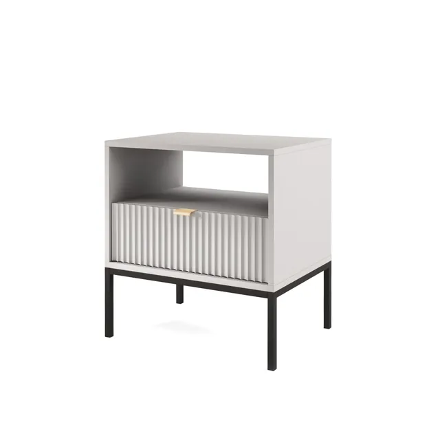 selsey-vellore-nachttisch-54-cm-grau-geriffelte-front-goldener-griff image 1