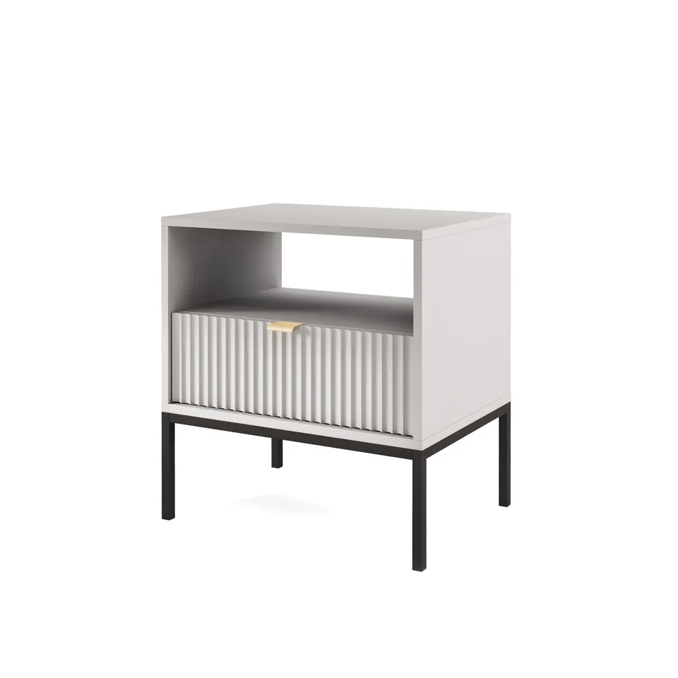 selsey-vellore-nachttisch-54-cm-grau-geriffelte-front-goldener-griff image 1