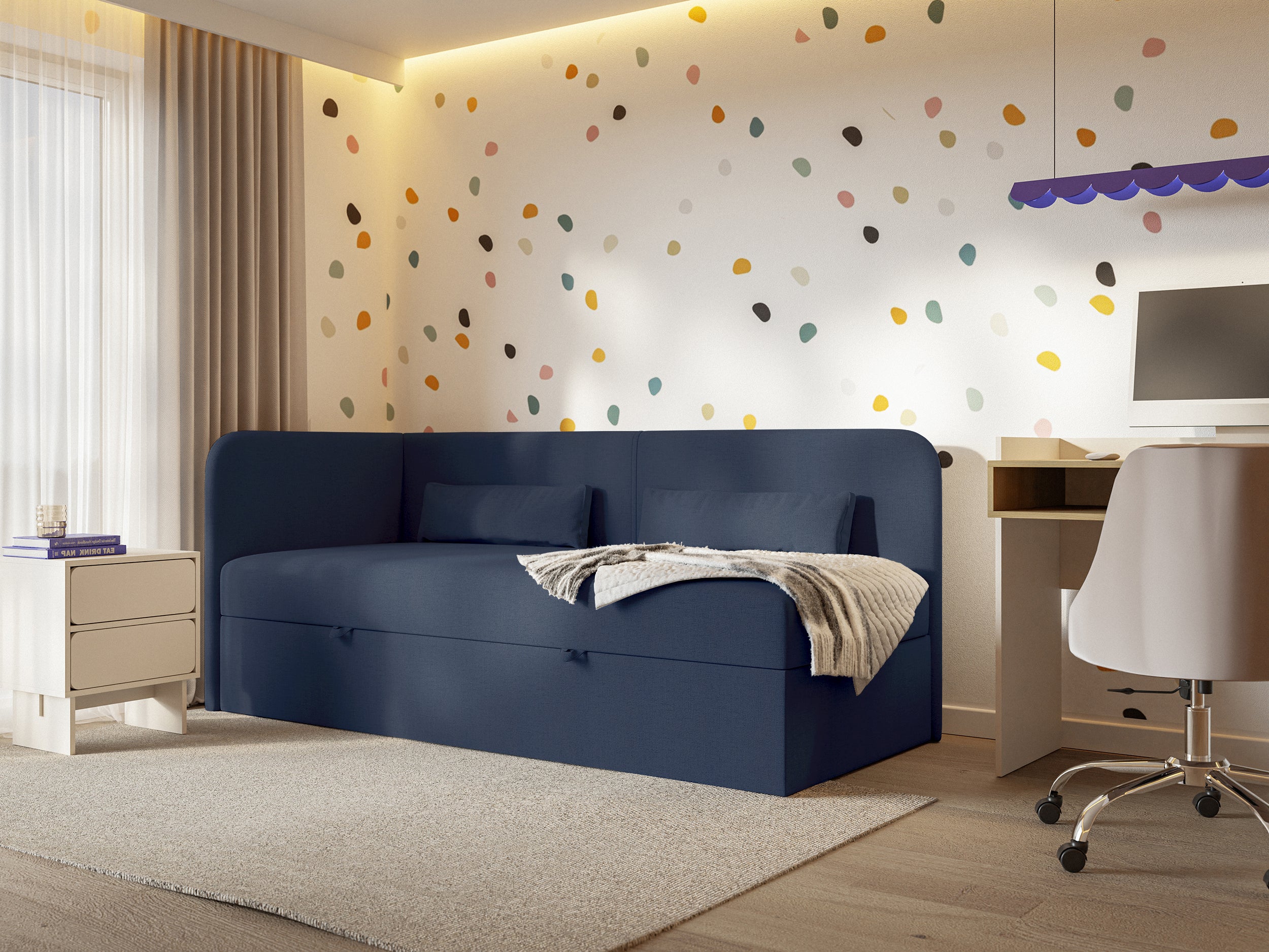 selsey-calmmo-jugendbett-90x200-cm-linksseitig-marineblau-chenille-mit-stauraum image 4
