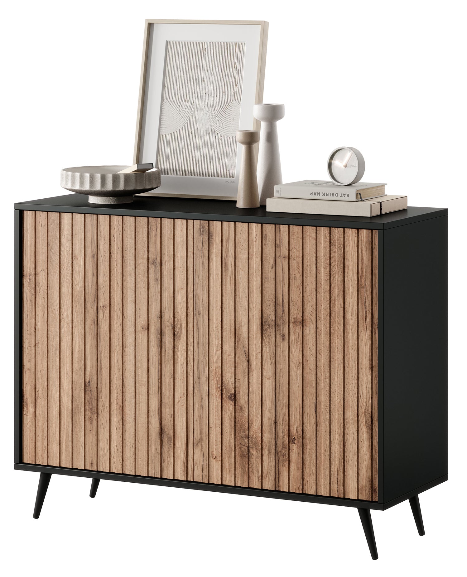 selsey-bello-kommode-mit-lamellenfronten-104-cm-schwarz-wotan-eiche image 7