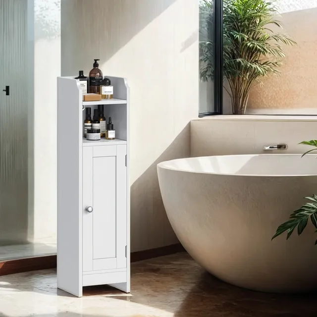 vasagle-schmaler-badezimmerschrank-mit-t-r-wei-toilettenschrank-mit-verstellbare image 1