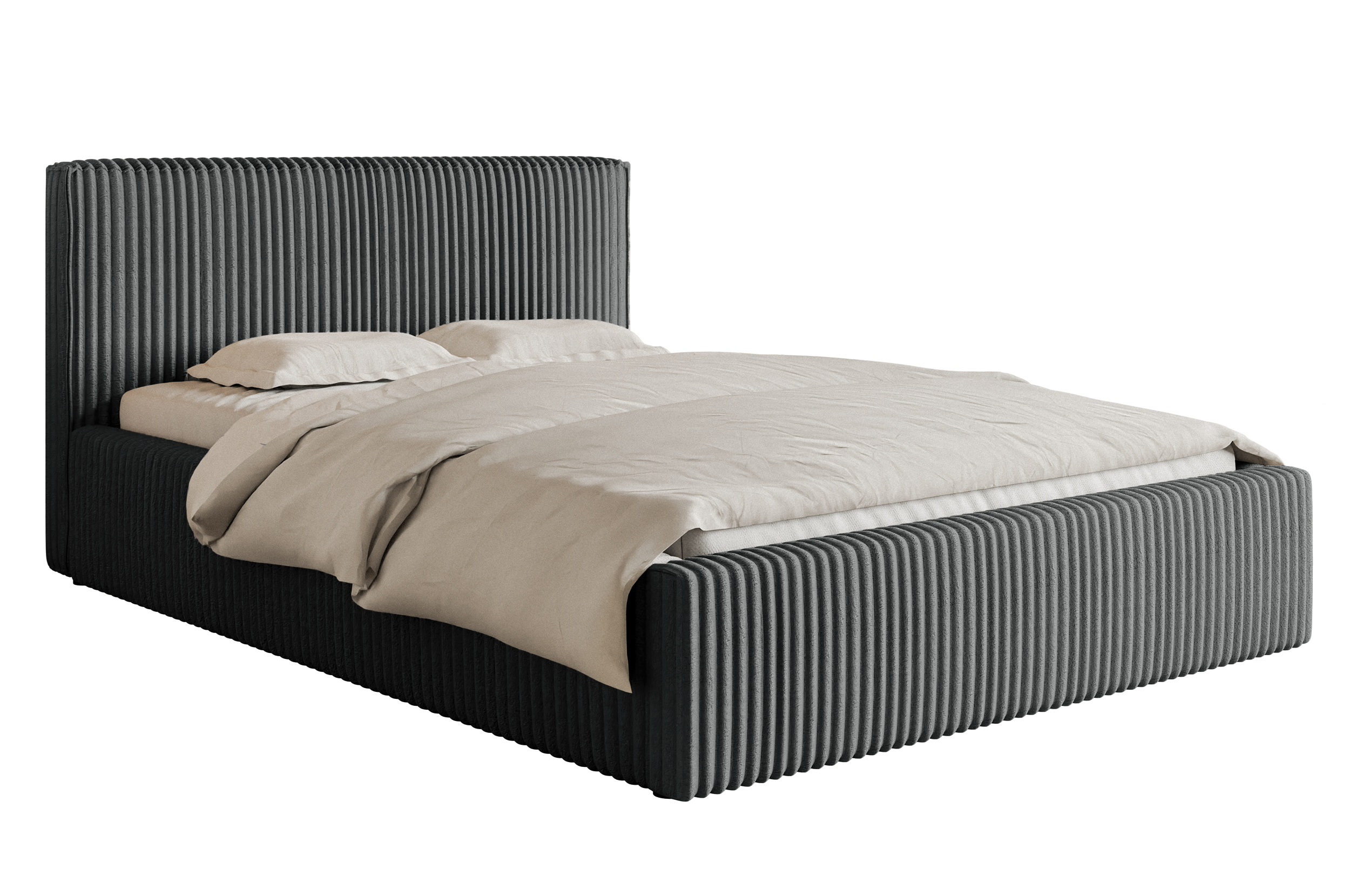 selsey-tilio-gepolstertes-bett-160x200-cm-mit-stauraum-grauer-cord-metallrahmen image 1