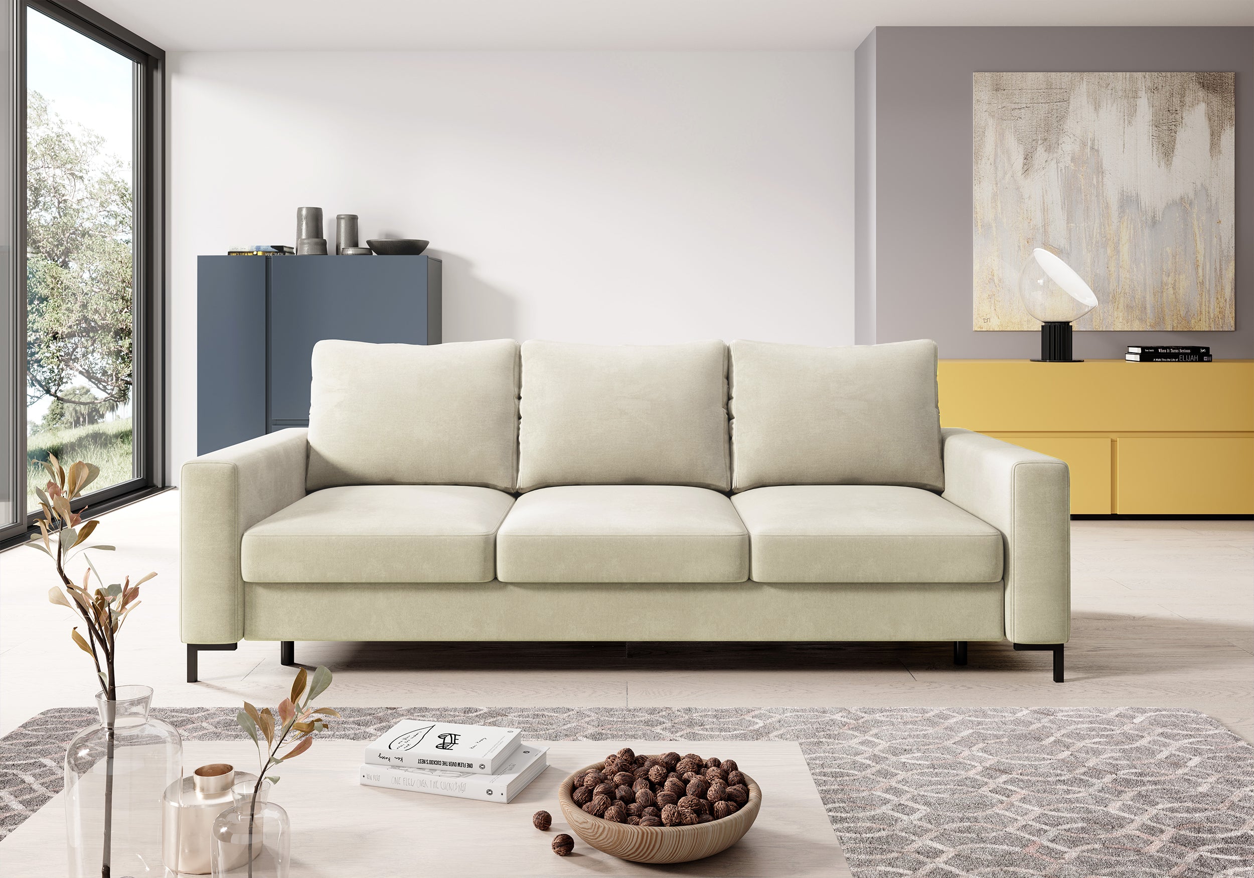 selsey-mokpeo-dreisitziges-ausklappbares-sofa-mit-stauraum-beige-samtstoff image 2