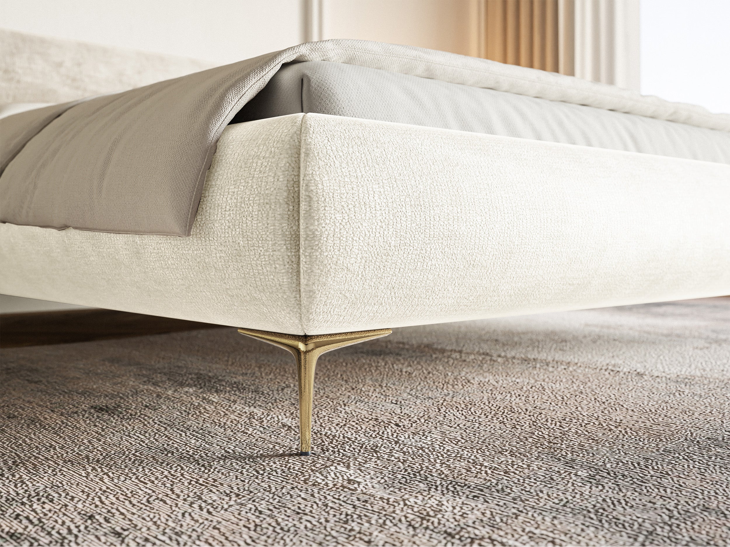 selsey-roule-polsterbett-160x200-cm-creme-chenille-mit-goldenen-beinen image 4