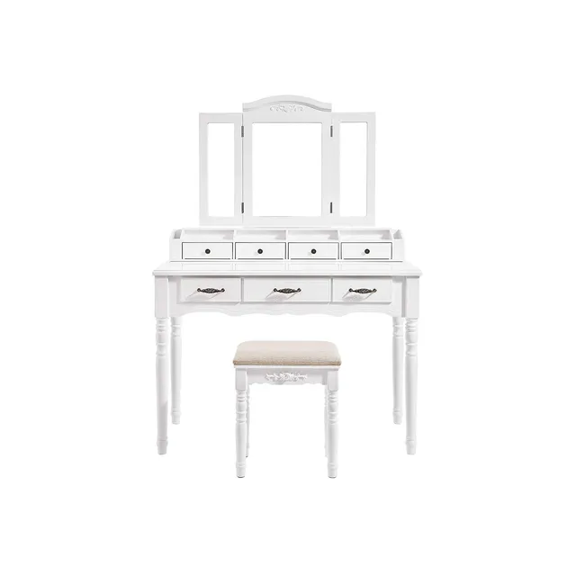 vasagle-schminktisch-mit-7-schubladen-klappspiegel-und-hocker-wei-80-x-40-x-137- image 1