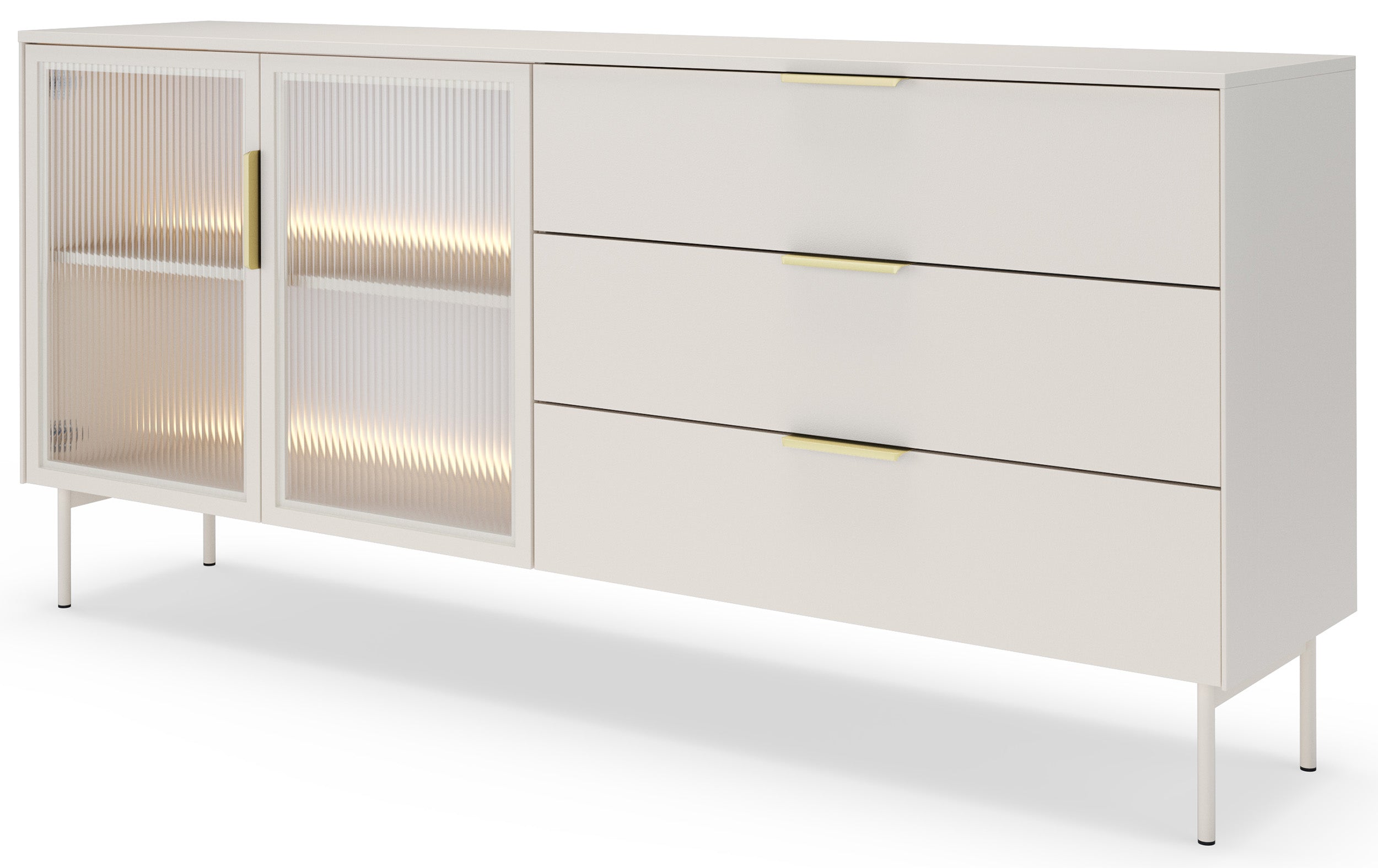 selsey-lumi-vitrine-zweit-rig-181-cm-mit-3-schubladen-und-led-kaschmir-riffelgla image 1