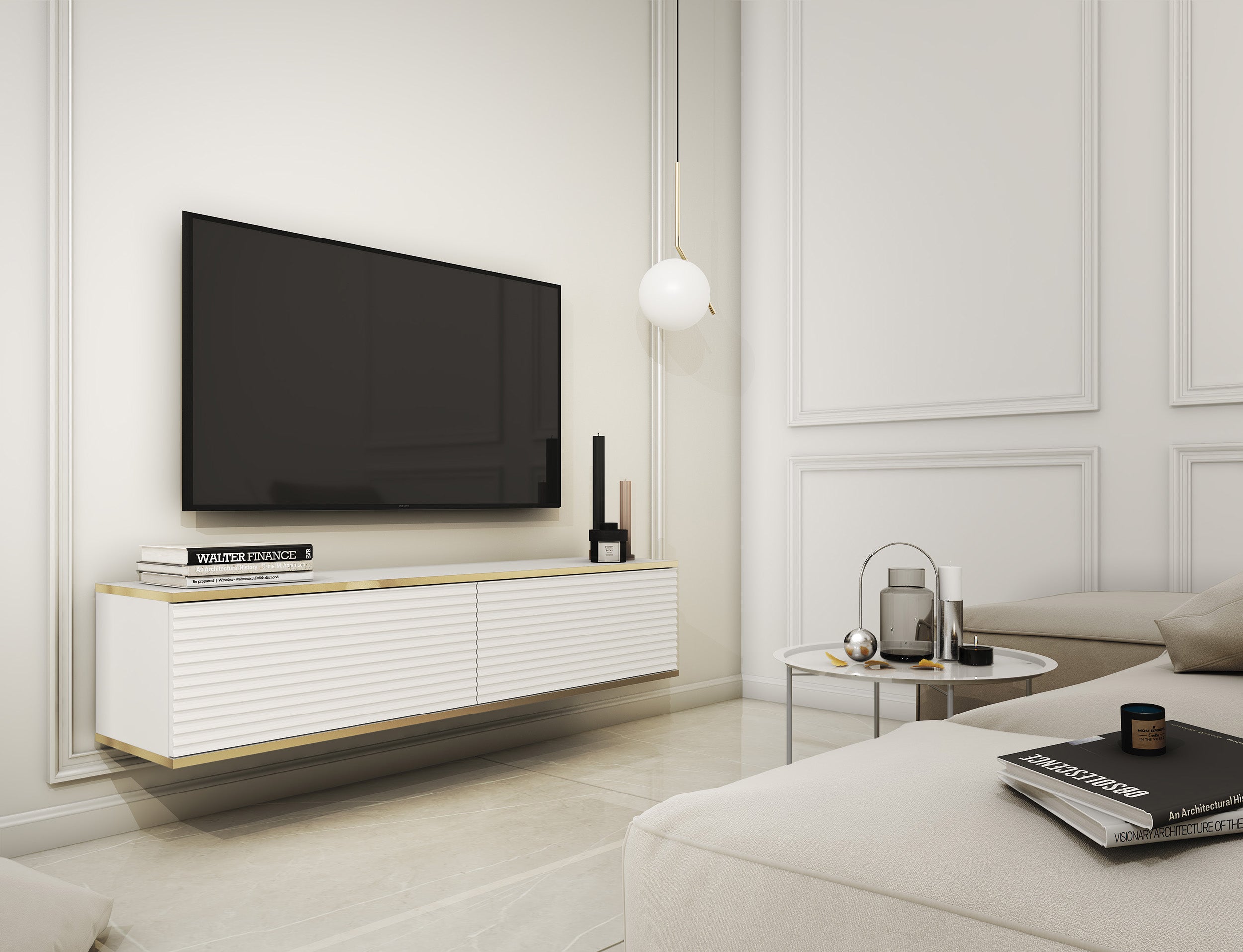 selsey-mucalma-tv-schrank-135-cm-wei-mit-goldenen-lamellen-akzenten image 2