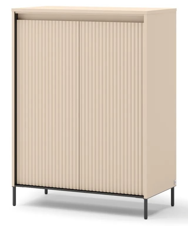 selsey-trend-hohe-kommode-78-cm-sandbeige-schwarz-mit-beleuchtung-2-t-ren-geriff image 1