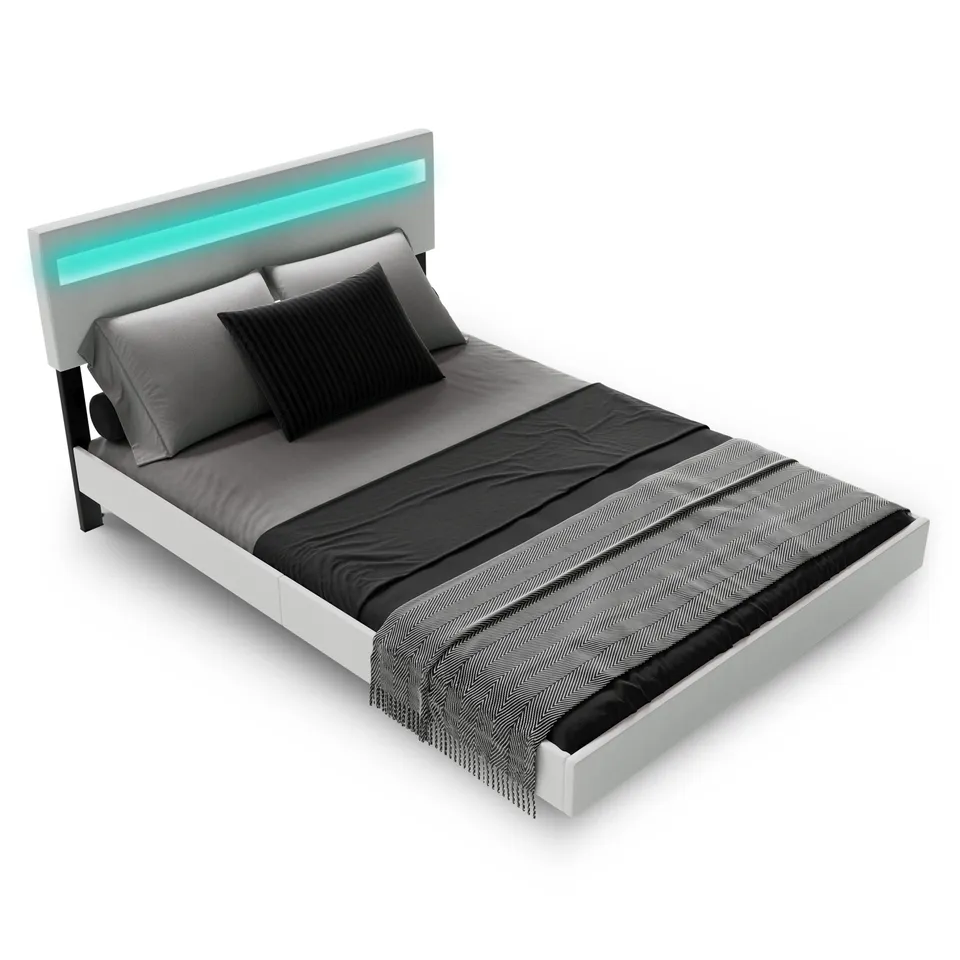 juskys-schwebebett-lissabon-140x200-cm-wei-kunstleder-doppelbett-mit-led-und-ver image 1