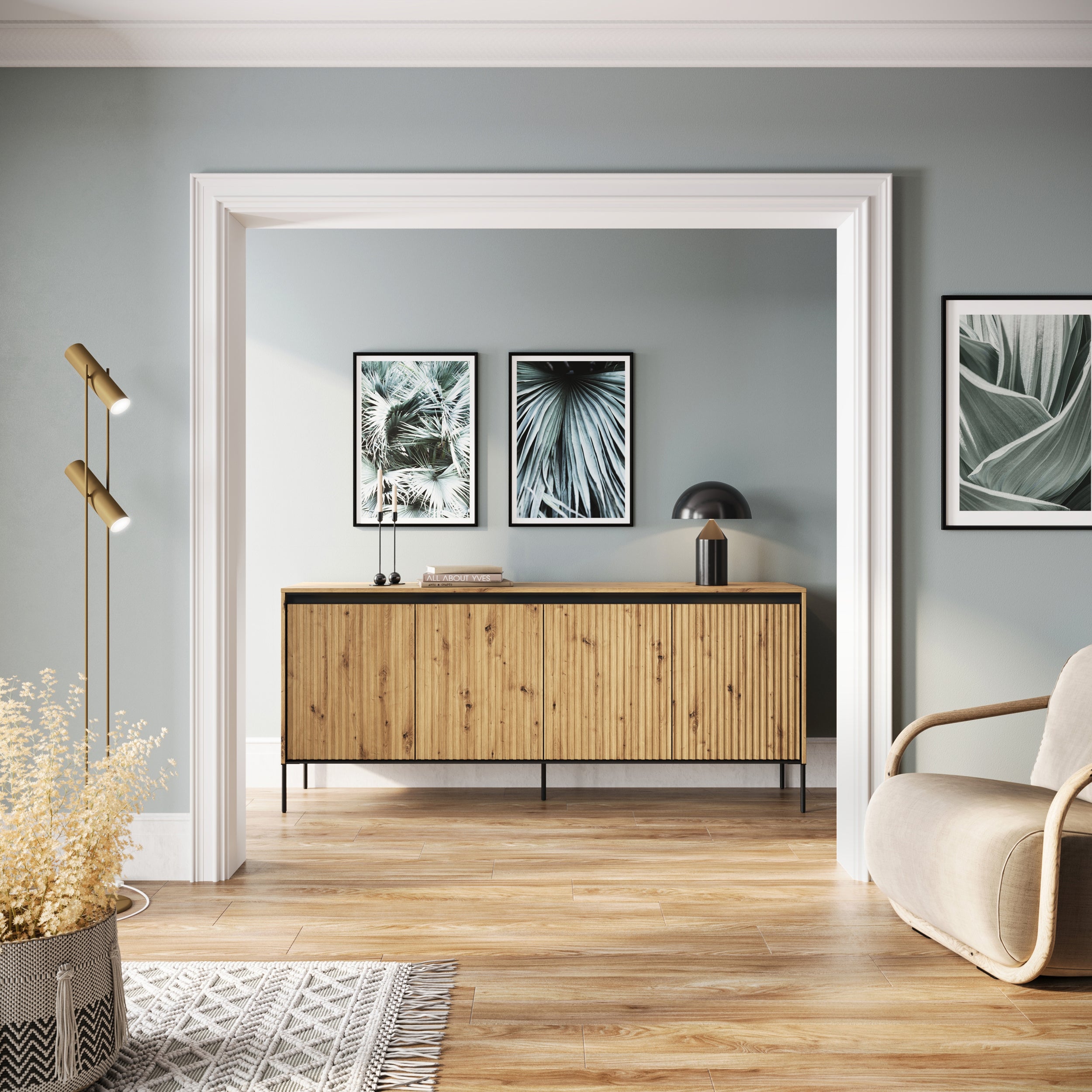 selsey-trend-niedrige-kommode-193-cm-vierfl-gelig-mit-led-artisan-eiche image 2