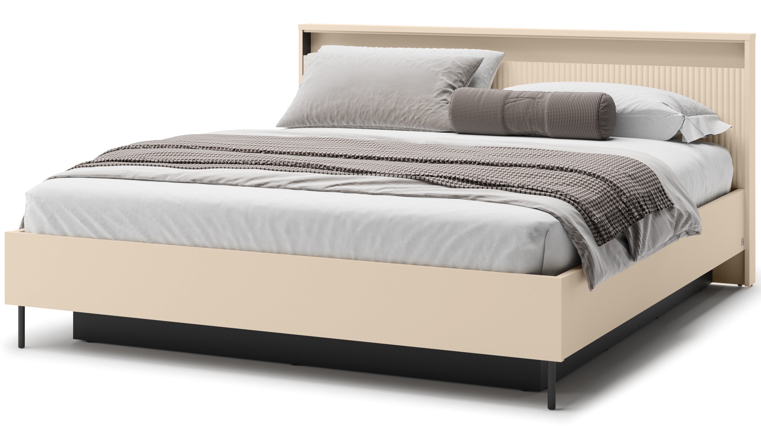 selsey-trend-bett-180x200-cm-gerillt-mit-stauraum-und-beleuchtung-sandbeige-schw image 1