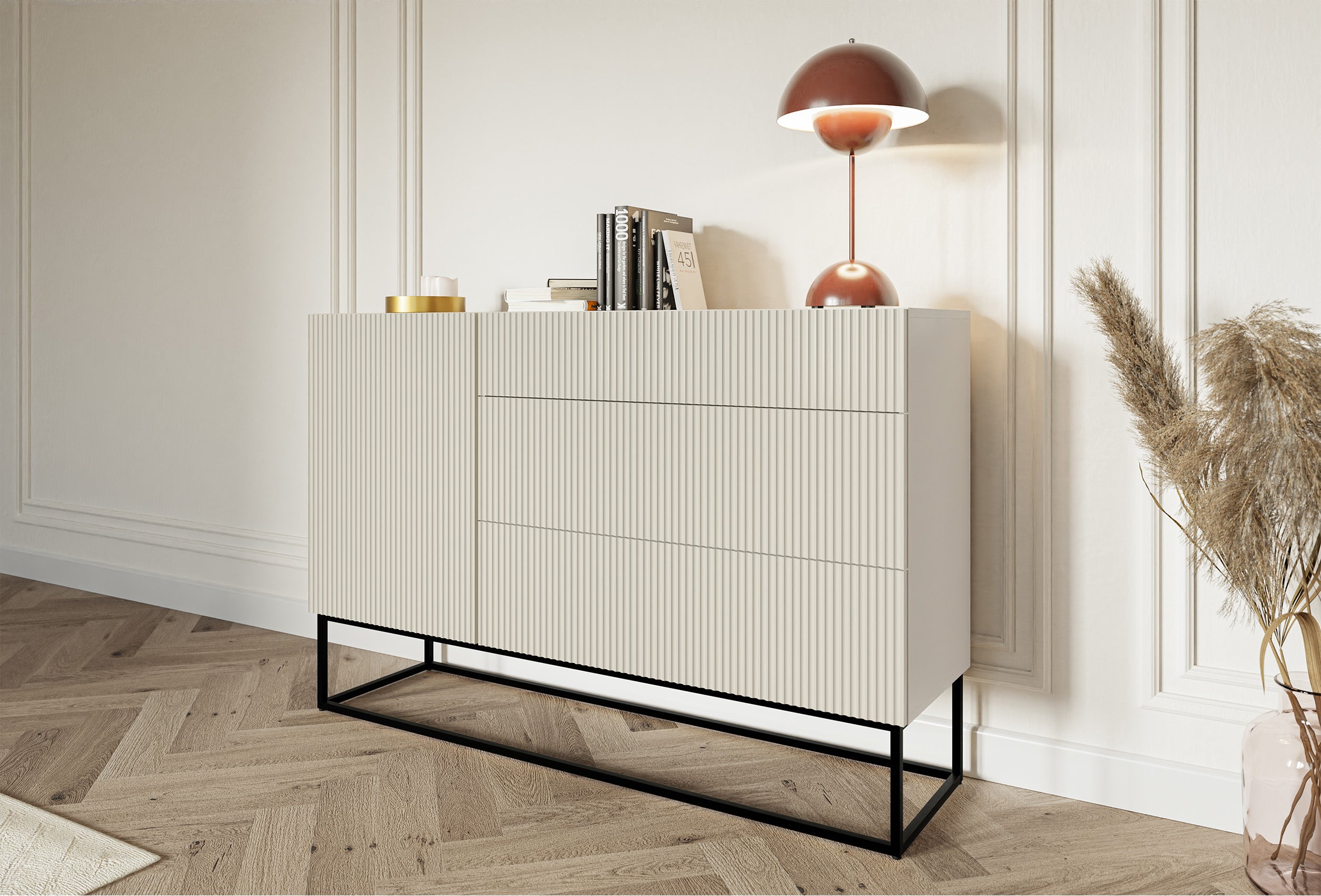 selsey-veldio-einzelt-r-kommode-140-cm-grau-beige-mit-3-schubladen image 3