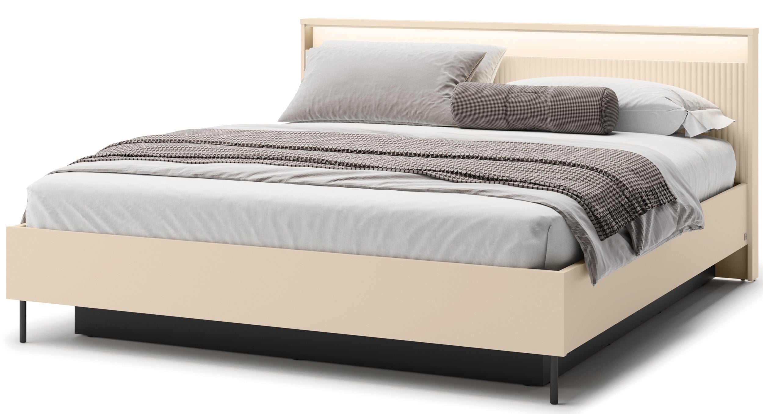 selsey-trend-bett-180x200-cm-gerillt-mit-stauraum-und-beleuchtung-sandbeige-schw image 5