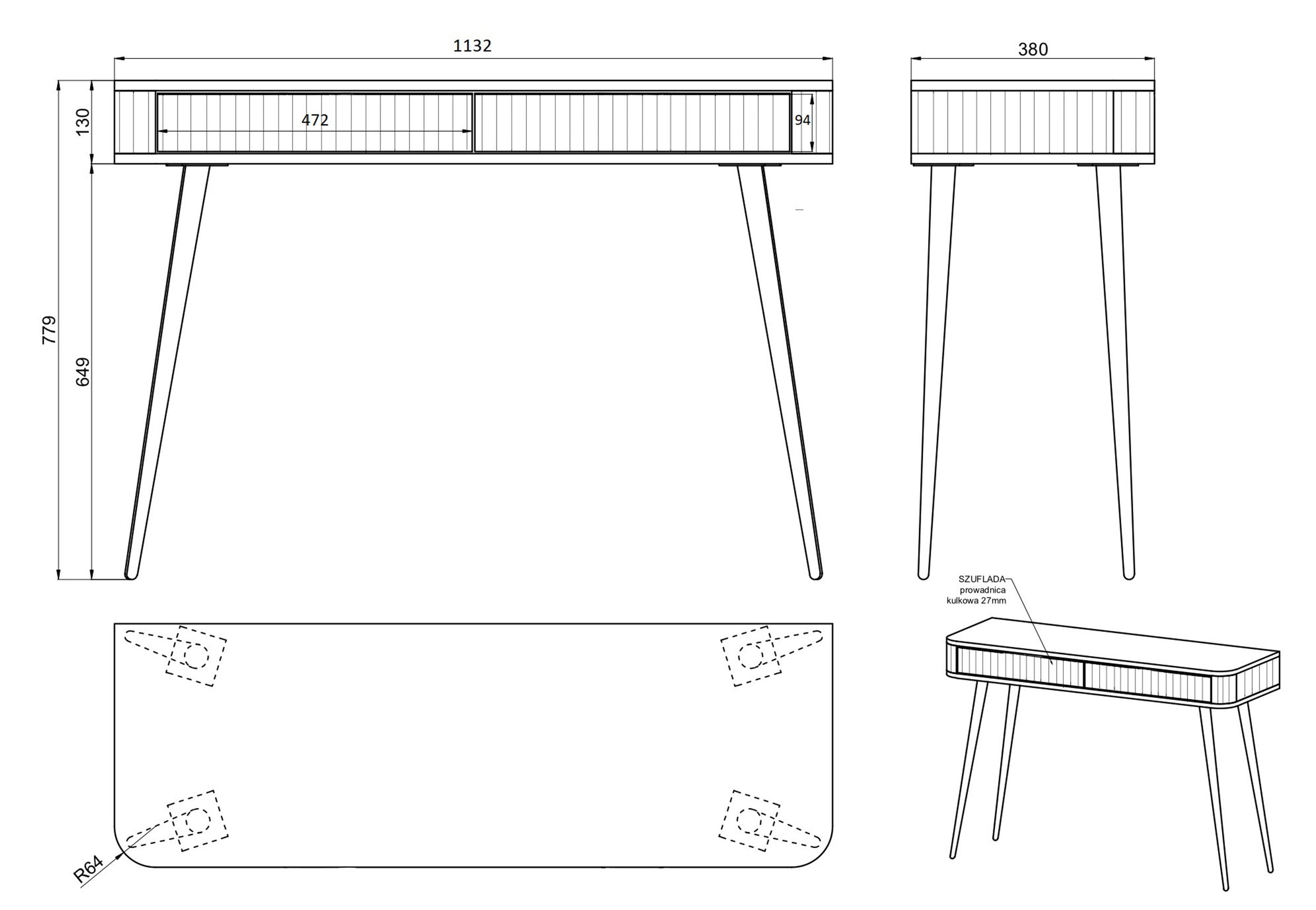 selsey-ovarlo-schminktisch-113-cm-schwarz-mit-rillen-und-2-schubladen image 8
