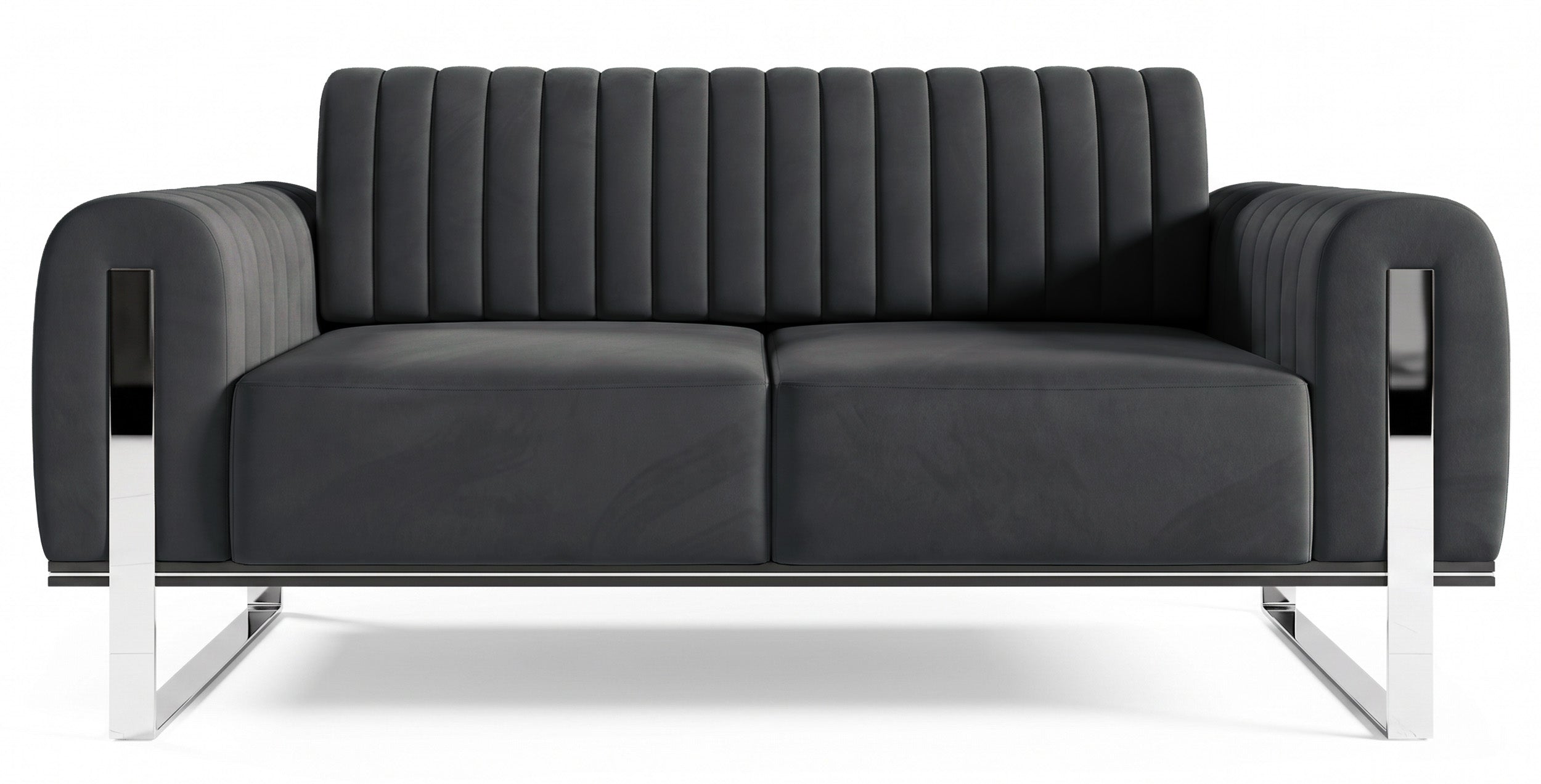 selsey-parissa-zweisitziges-sofa-dunkelgrauer-samt-verchromte-beine image 1