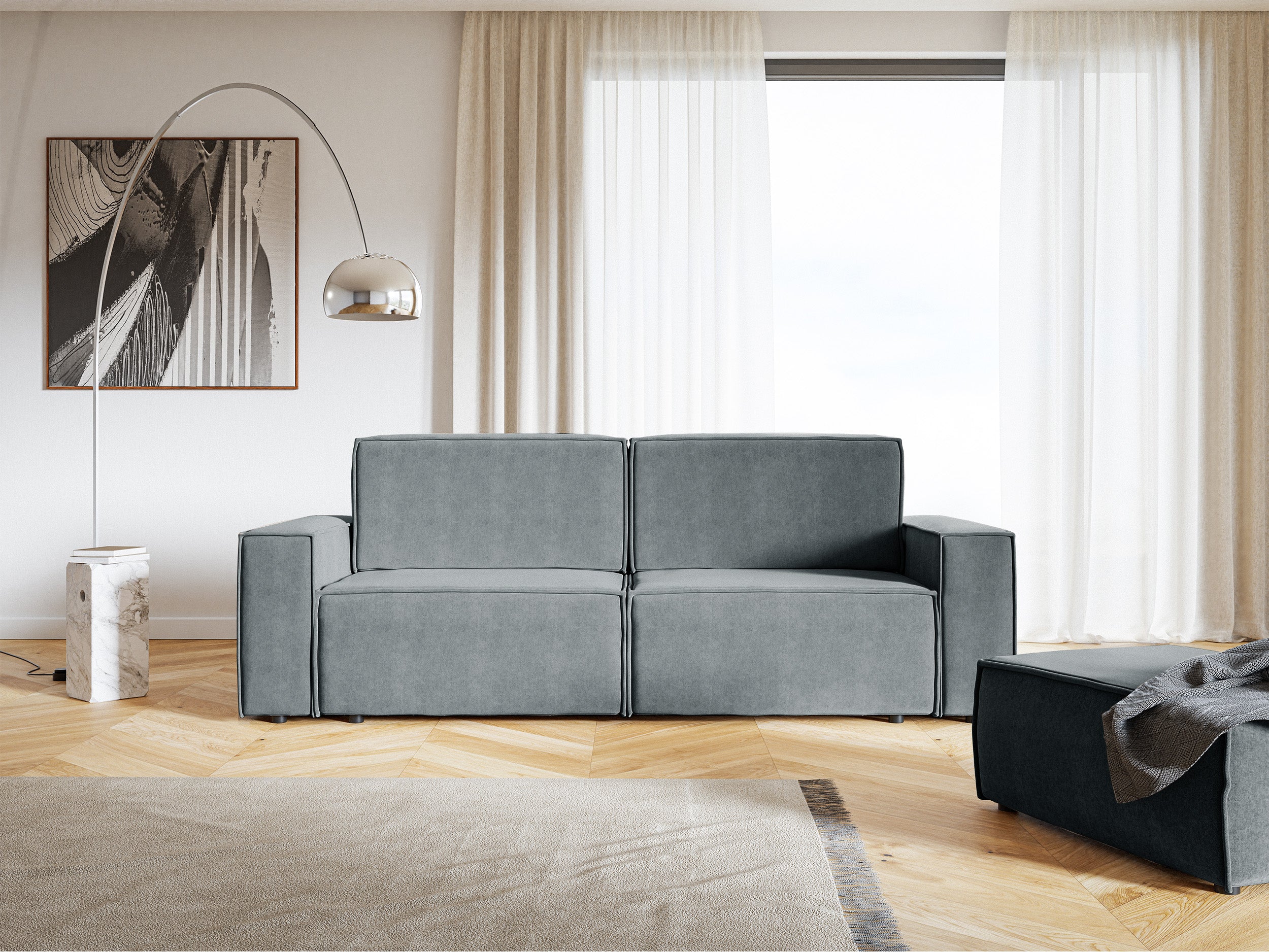 selsey-copertino-dreisitziges-schlafsofa-grau-velours-wasserabweisend image 2