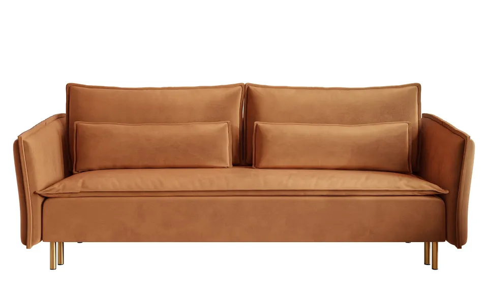 selsey-ummo-dreisitzer-schlafsofa-kupfer-mit-stauraum-samt-wasserabweisend-goldb image 1