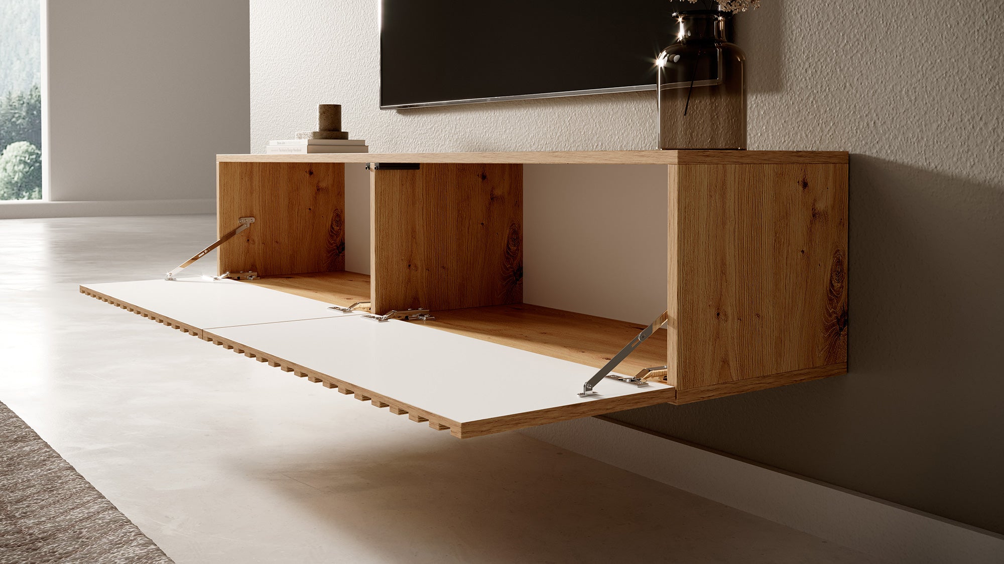 selsey-telire-tv-schrank-138-6-cm-artisan-eiche-mit-lamellenfront-schwarze-eins- image 7