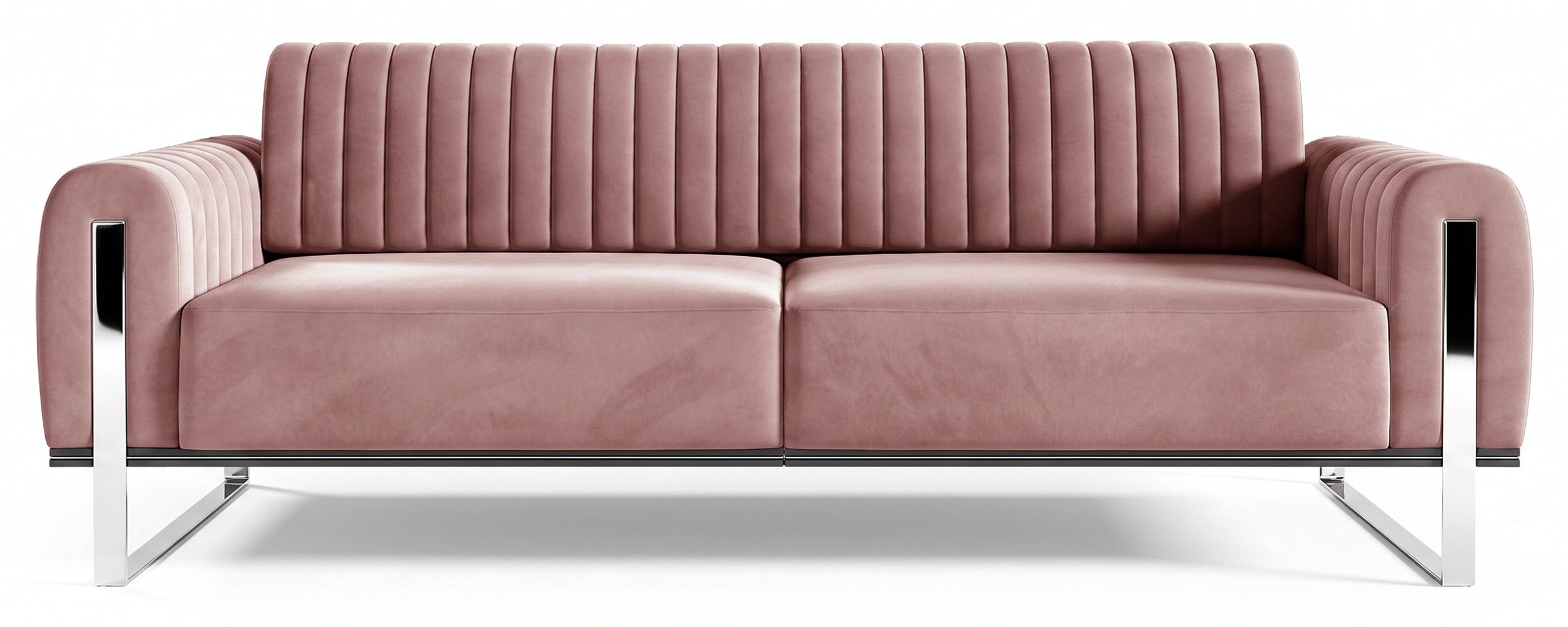 selsey-parissa-dreier-sofa-3-sitzer-rosa-samt-mit-chrom-beinen image 1