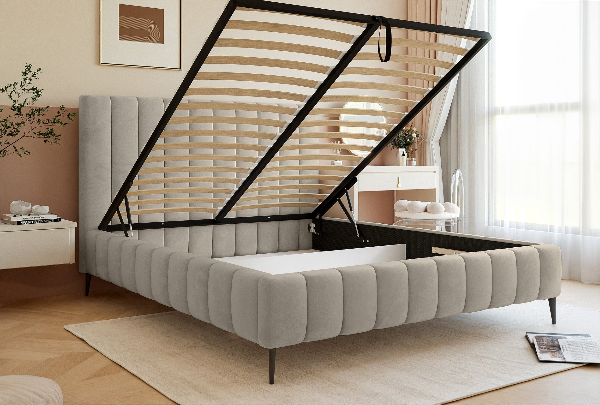 selsey-fiarro-polsterbett-160x200-cm-mit-bettkasten-hellbeiger-samt-metallrahmen-2 image 4