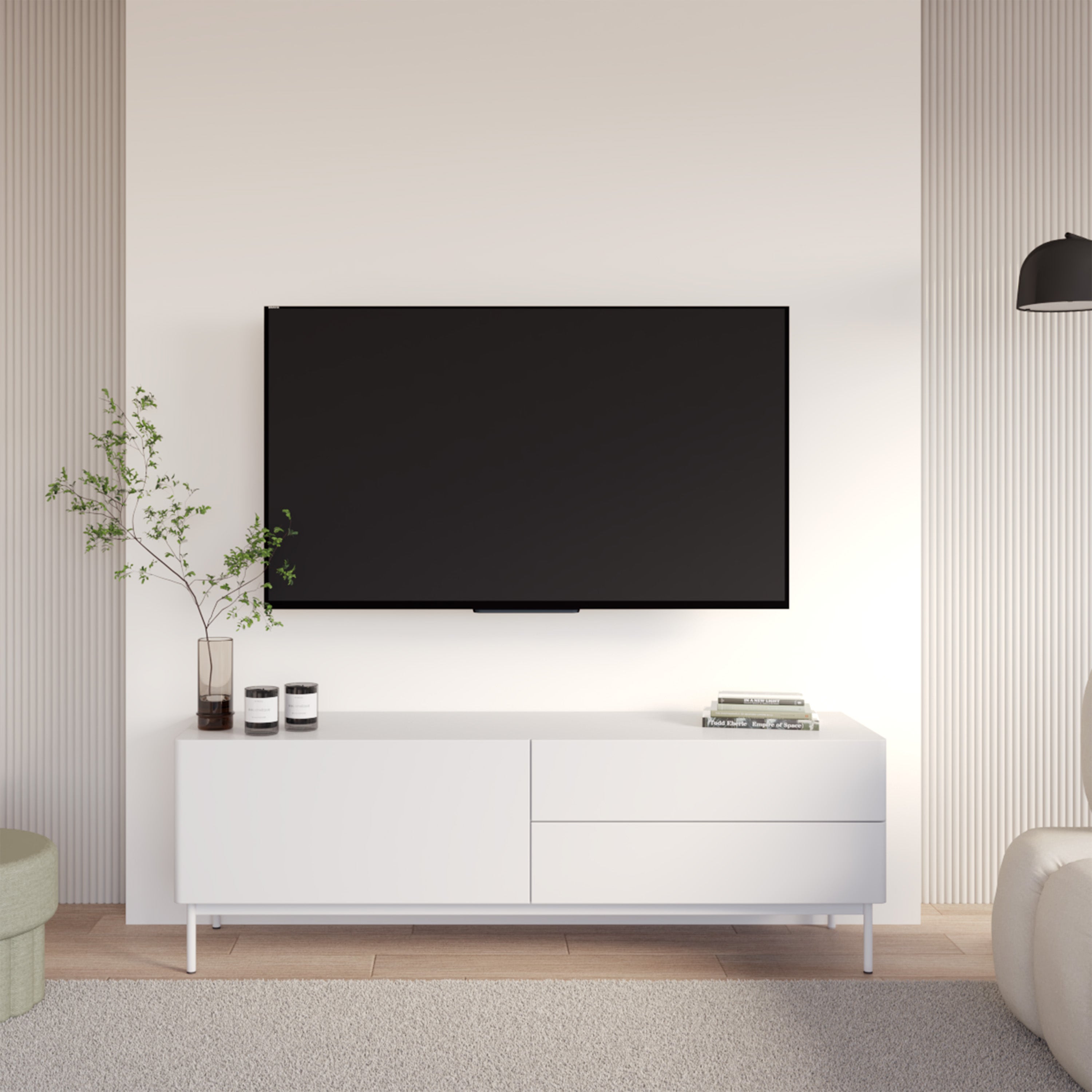 selsey-olio-tv-schrank-160-cm-mit-klappe-und-zwei-schubladen-wei image 1