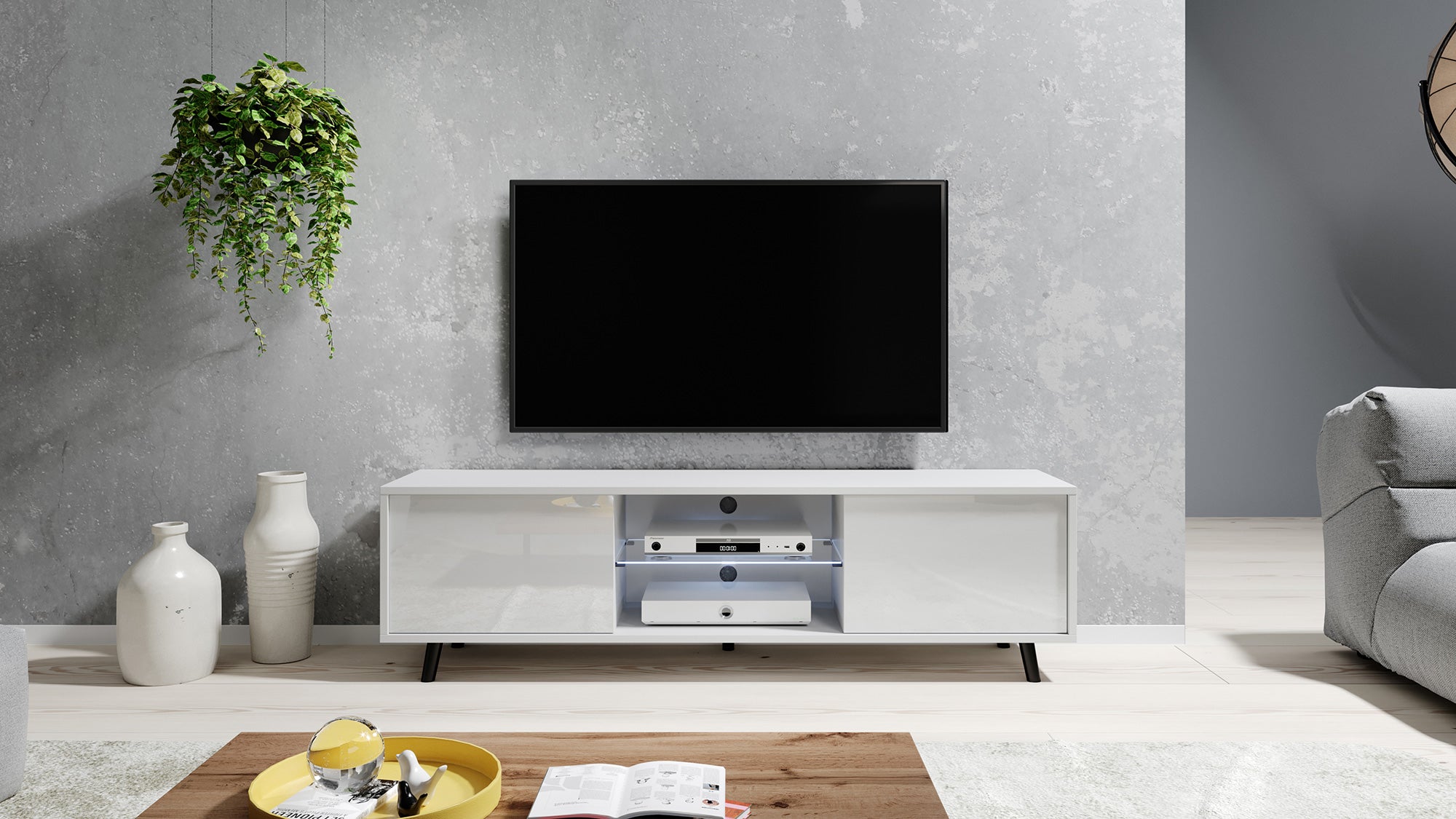 selsey-lefyr-tv-schrank-140-cm-mattwei-wei-hochglanz image 5