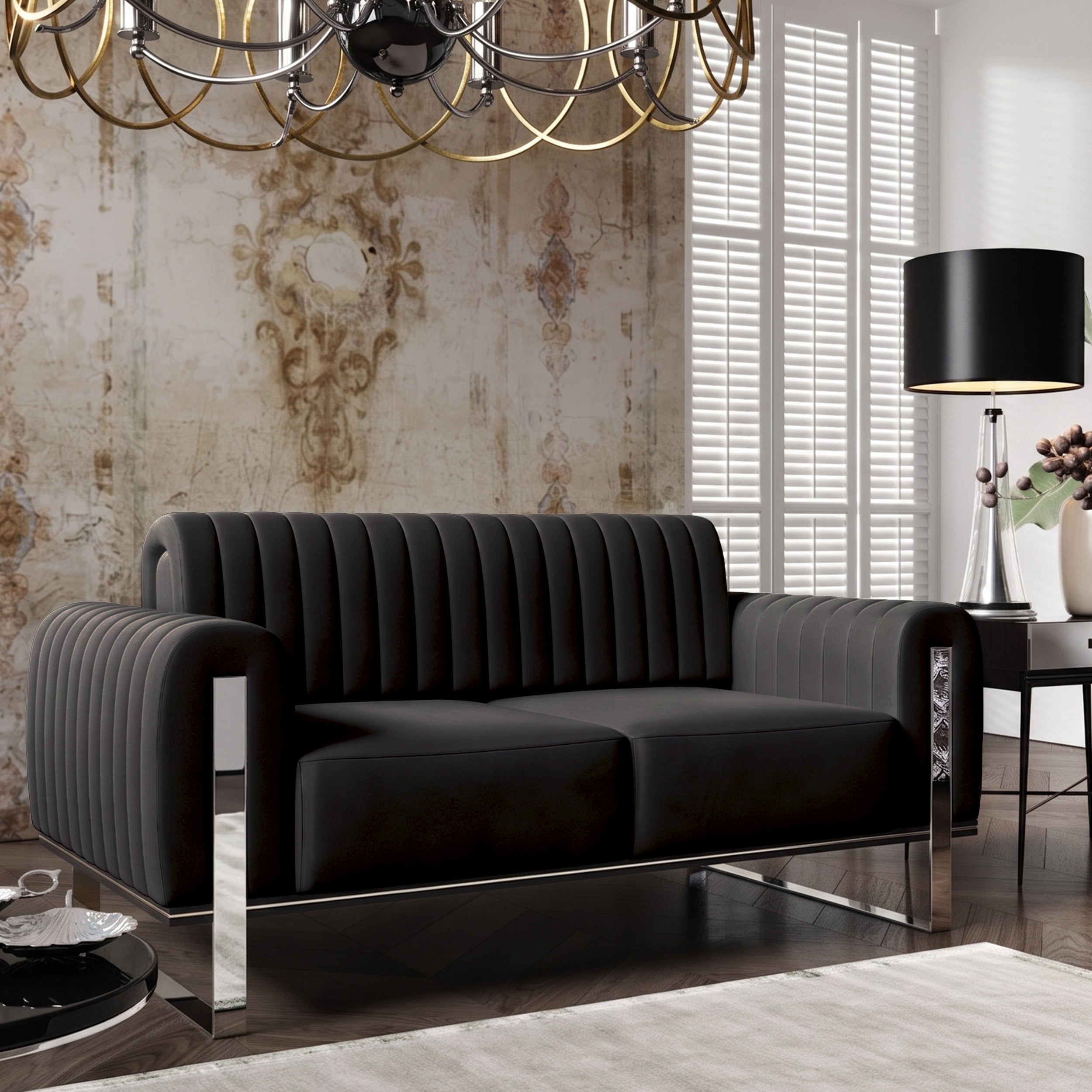 selsey-parissa-zweisitziges-sofa-schwarzer-samt-mit-chrombeinen image 2