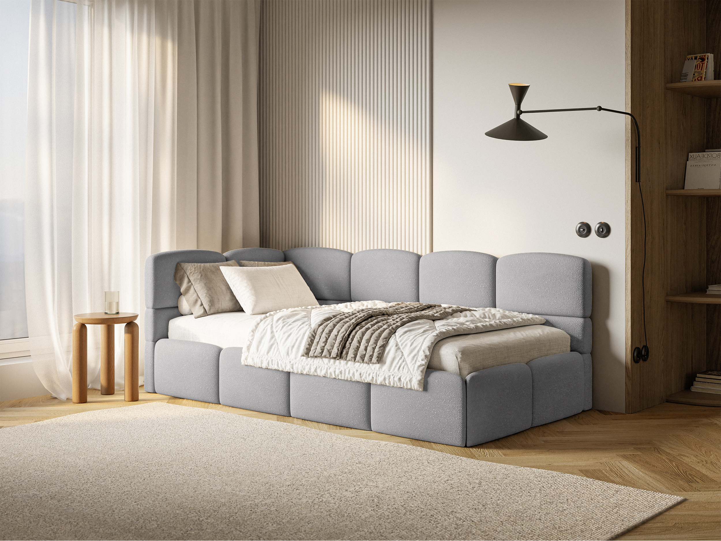 selsey-cloudy-jugendbett-90x200-cm-links-hellgrau-chenille-mit-stauraum image 2