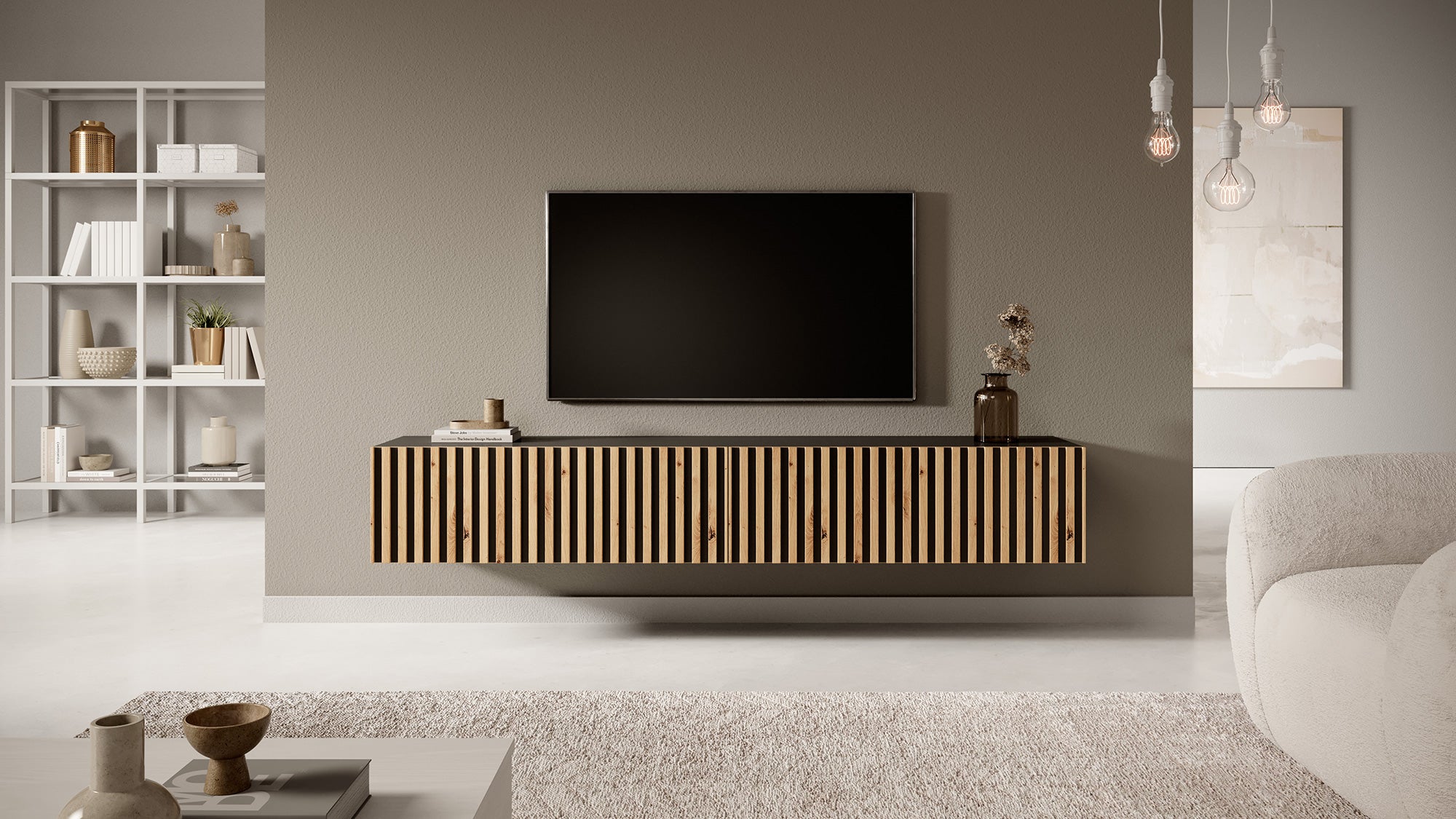 selsey-telire-tv-schrank-175-cm-schwarz-mit-lamellenfront-artisan-eiche image 2