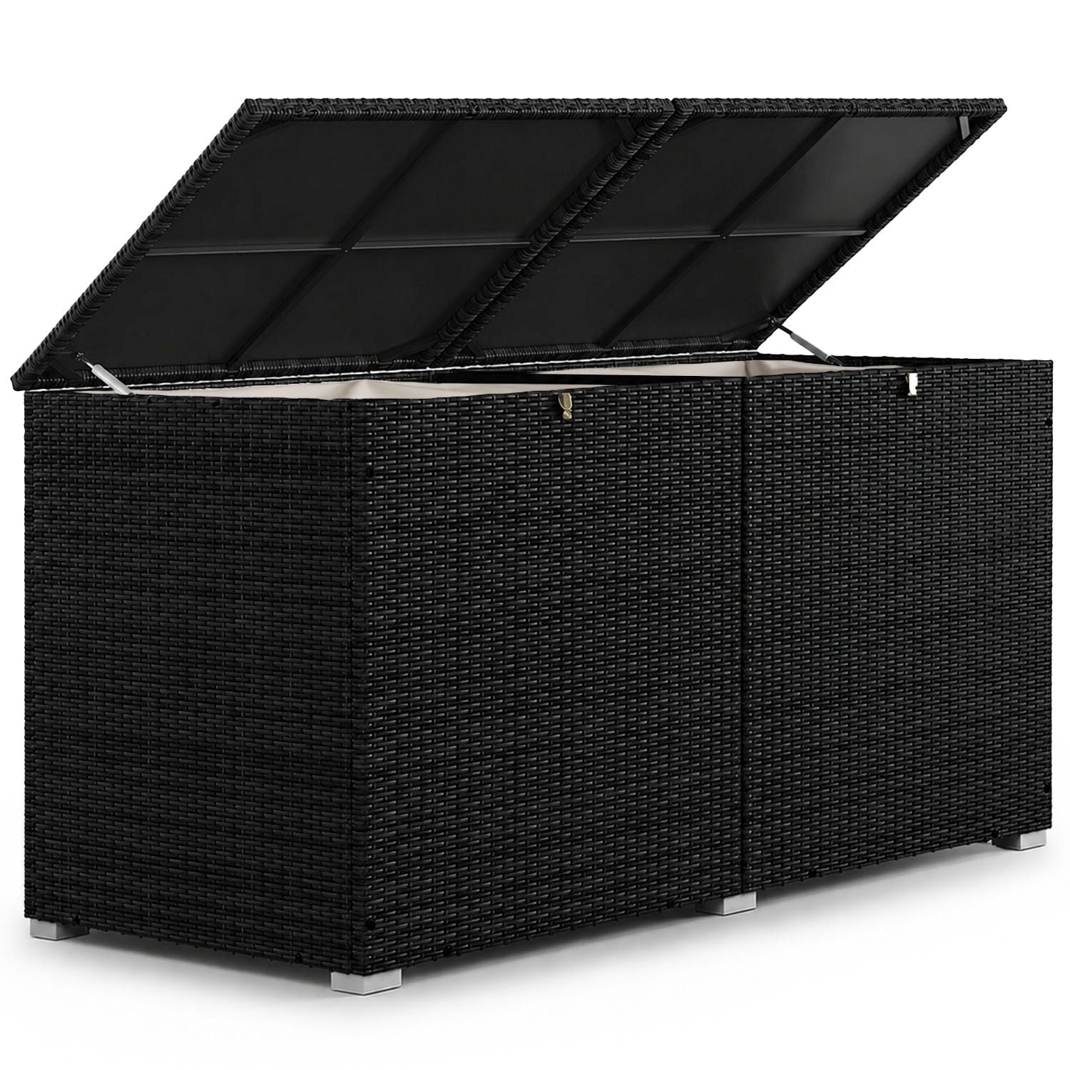 juskys-polyrattan-auflagenbox-ikaria-950-l-gartenbox-schwarz-mit-deckel image 1