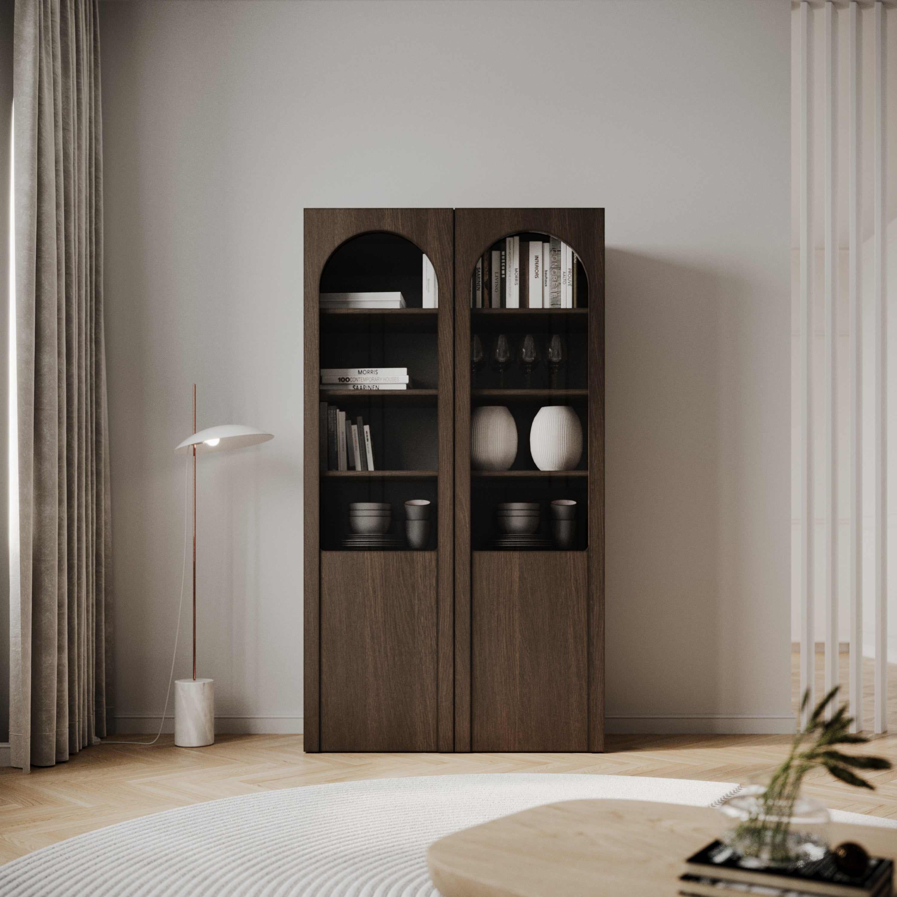 selsey-arkadia-vitrine-schrank-zweit-rig-100-cm-eiche-dunin-mit-glasfront image 2